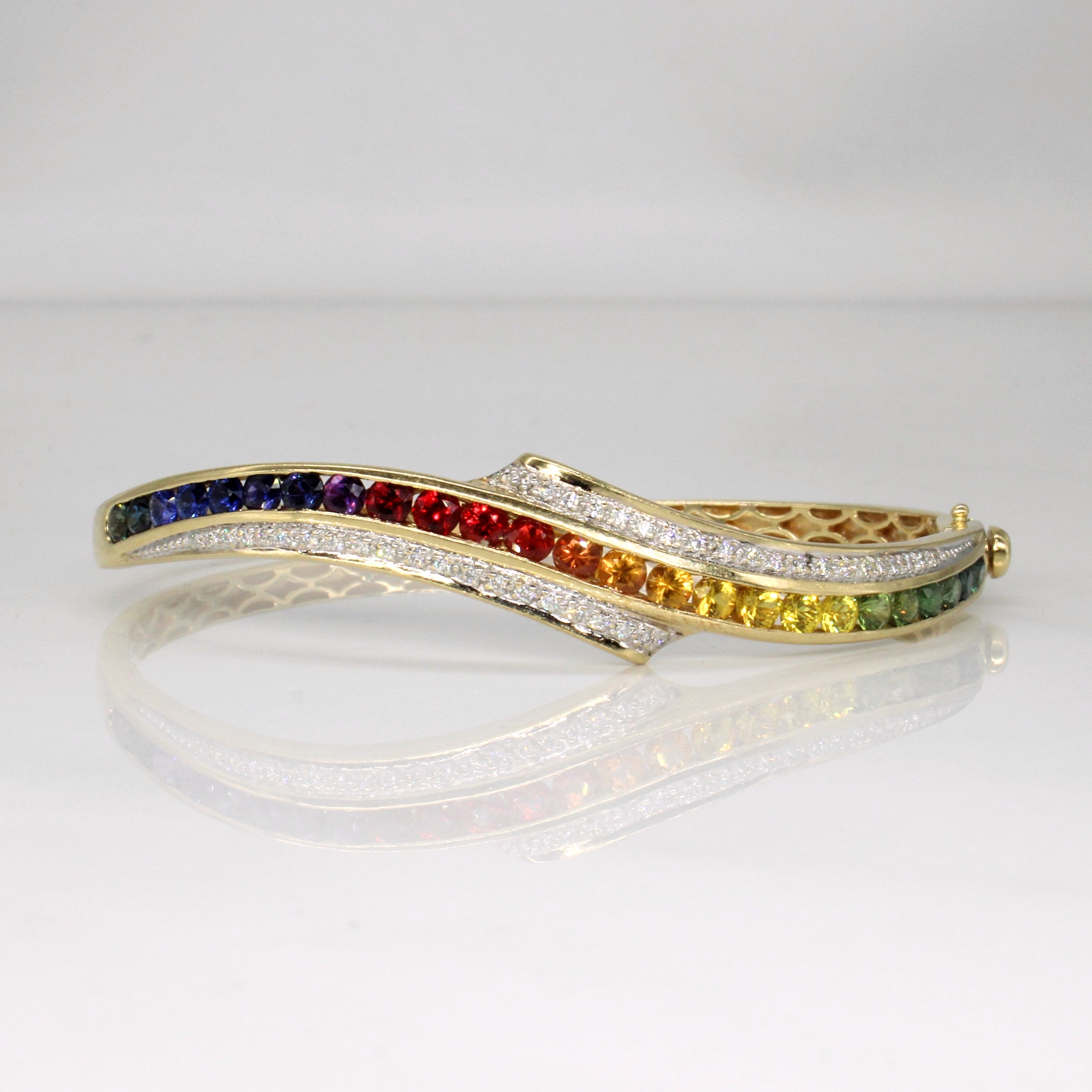 Synthetic Rainbow Sapphire & Diamond Bracelet | 3.00ctw, 0.25ctw | 7" |