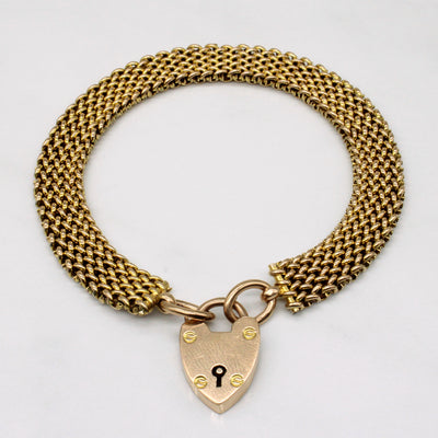 Edwardian 9k Yellow Gold Heart Lock Bracelet | 8