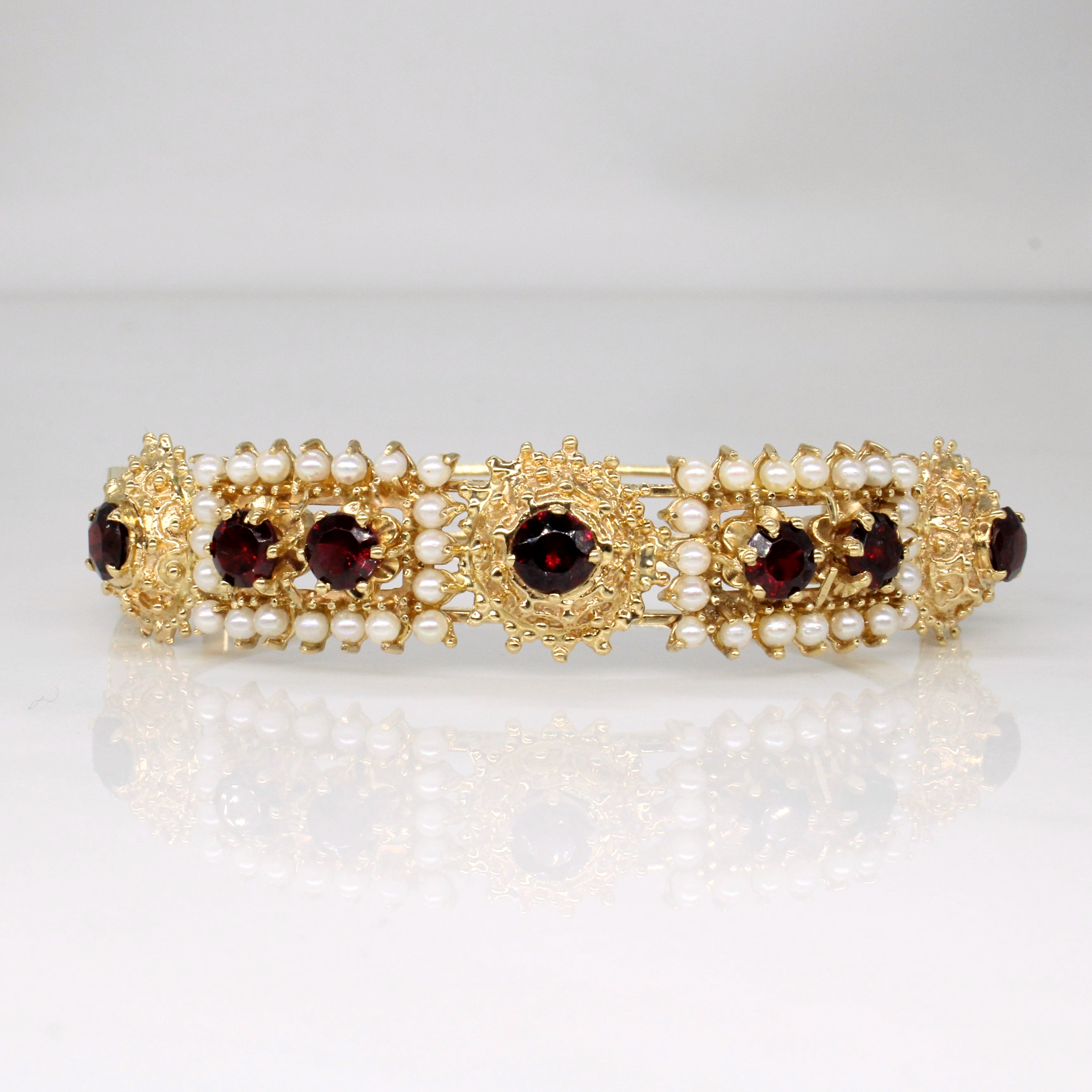 Garnet & Pearl Bracelet | 3.65ctw | 7.5" |