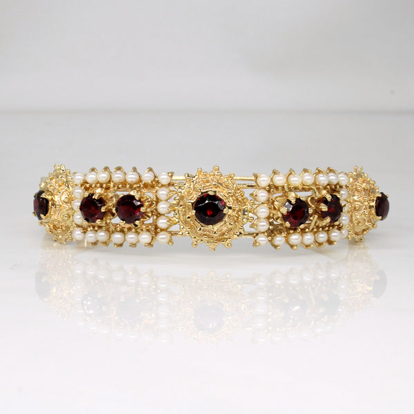 Garnet & Pearl Bracelet | 3.65ctw | 7.5
