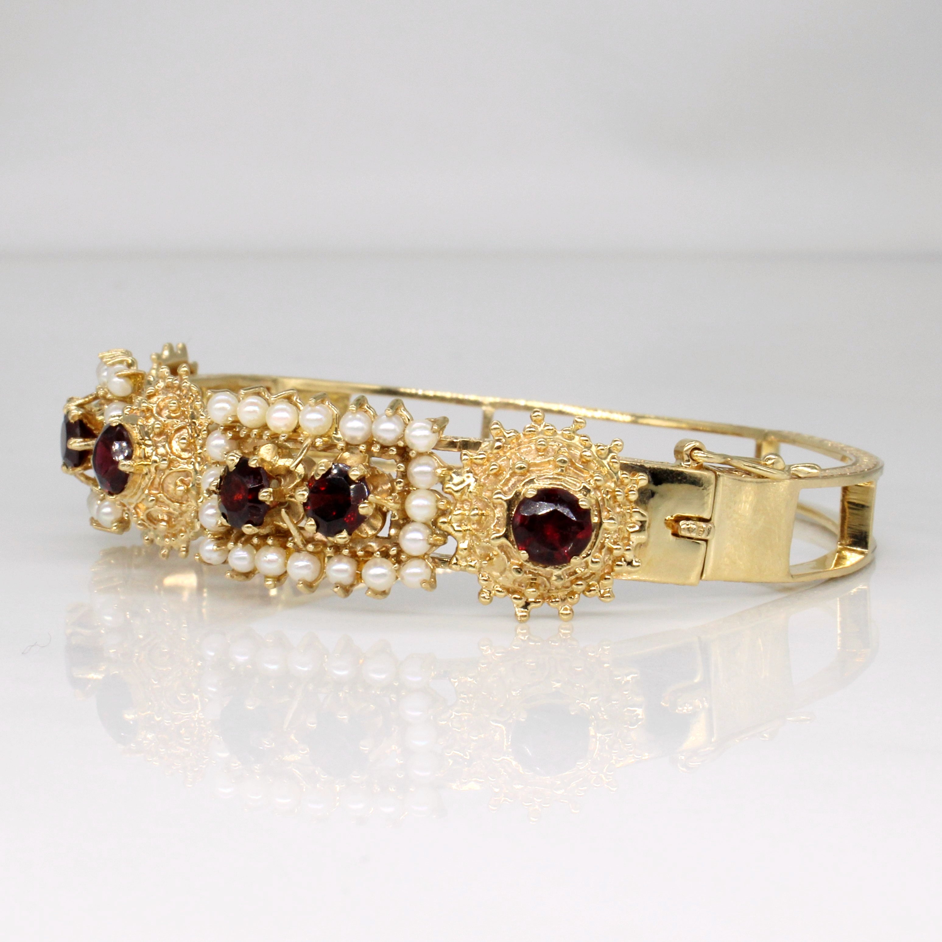 Garnet & Pearl Bracelet | 3.65ctw | 7.5" |