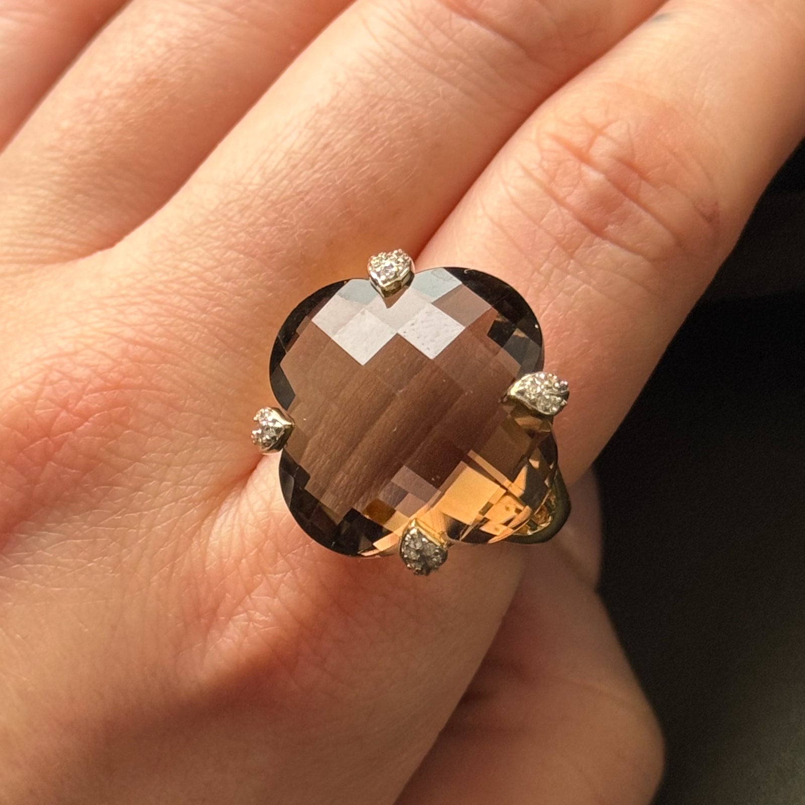 Smoky Quartz & Diamond Cocktail Ring | 28.00ct, 0.08ct | SZ 8 |