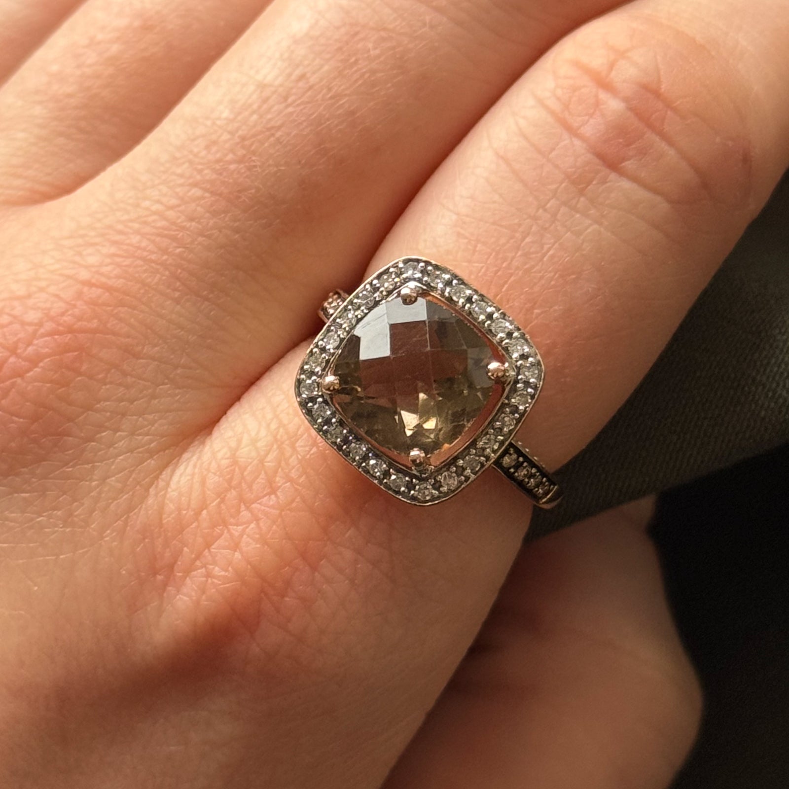 Smoky Quartz & Diamond Halo Cocktail Ring | 3.00ct, 0.24ctw | SZ 7 |