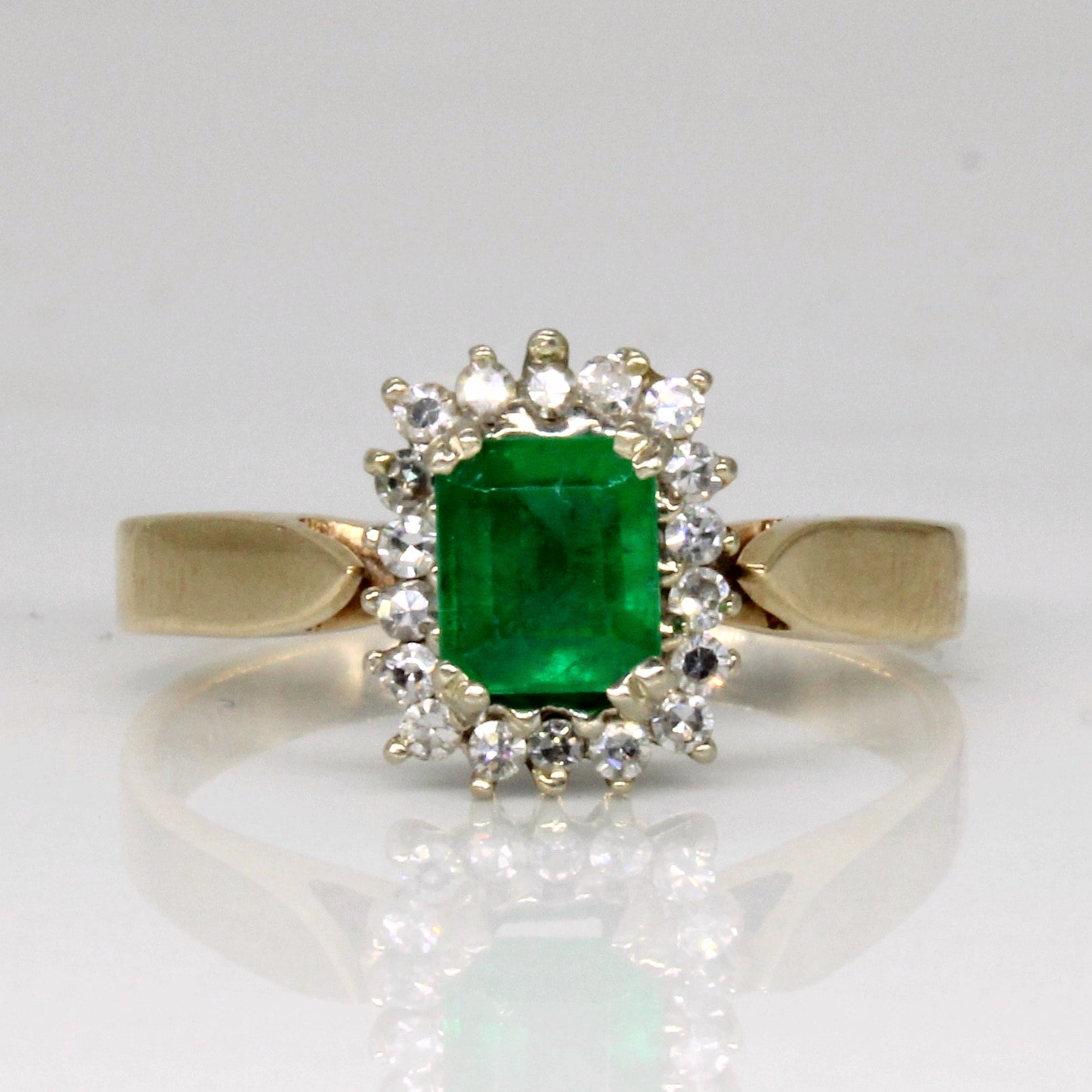 Emerald & Diamond Halo Set Ring | 0.50ct, 0.10ctw | SZ 6 |