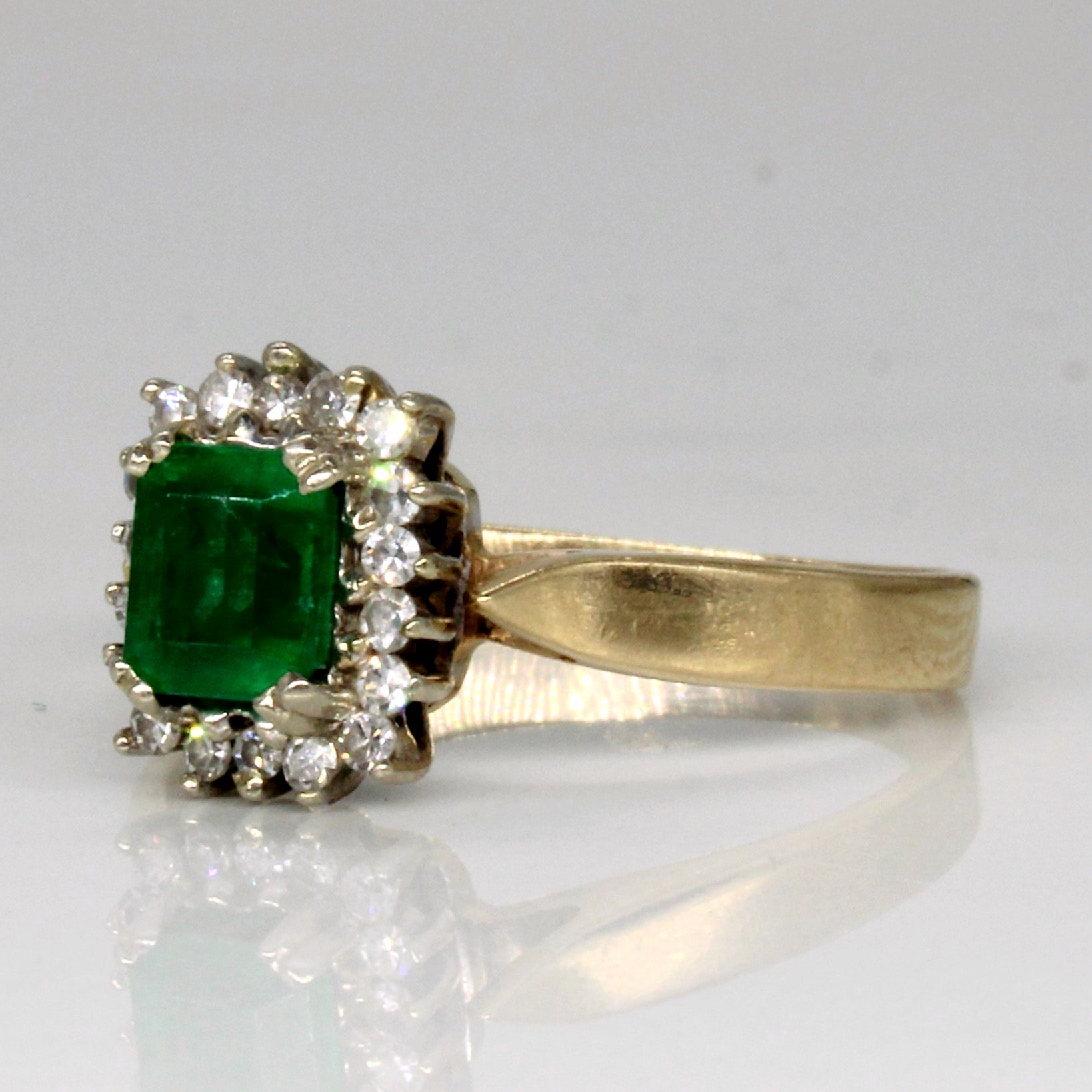 Emerald & Diamond Halo Set Ring | 0.50ct, 0.10ctw | SZ 6 |
