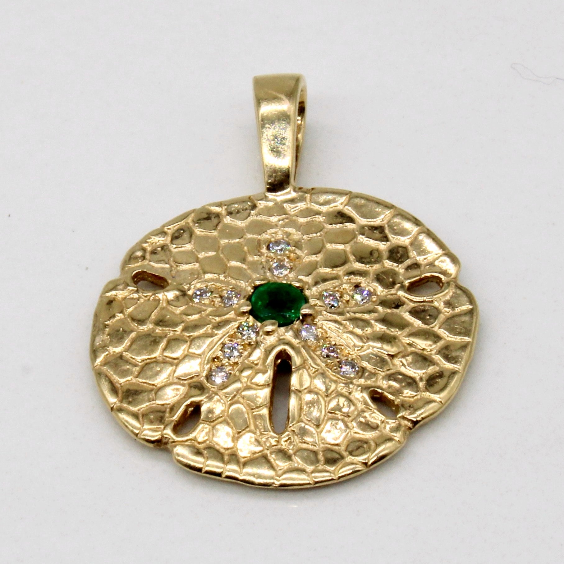 Emerald & Diamond Sand Dollar Pendant | 0.10ct, 0.06ctw |