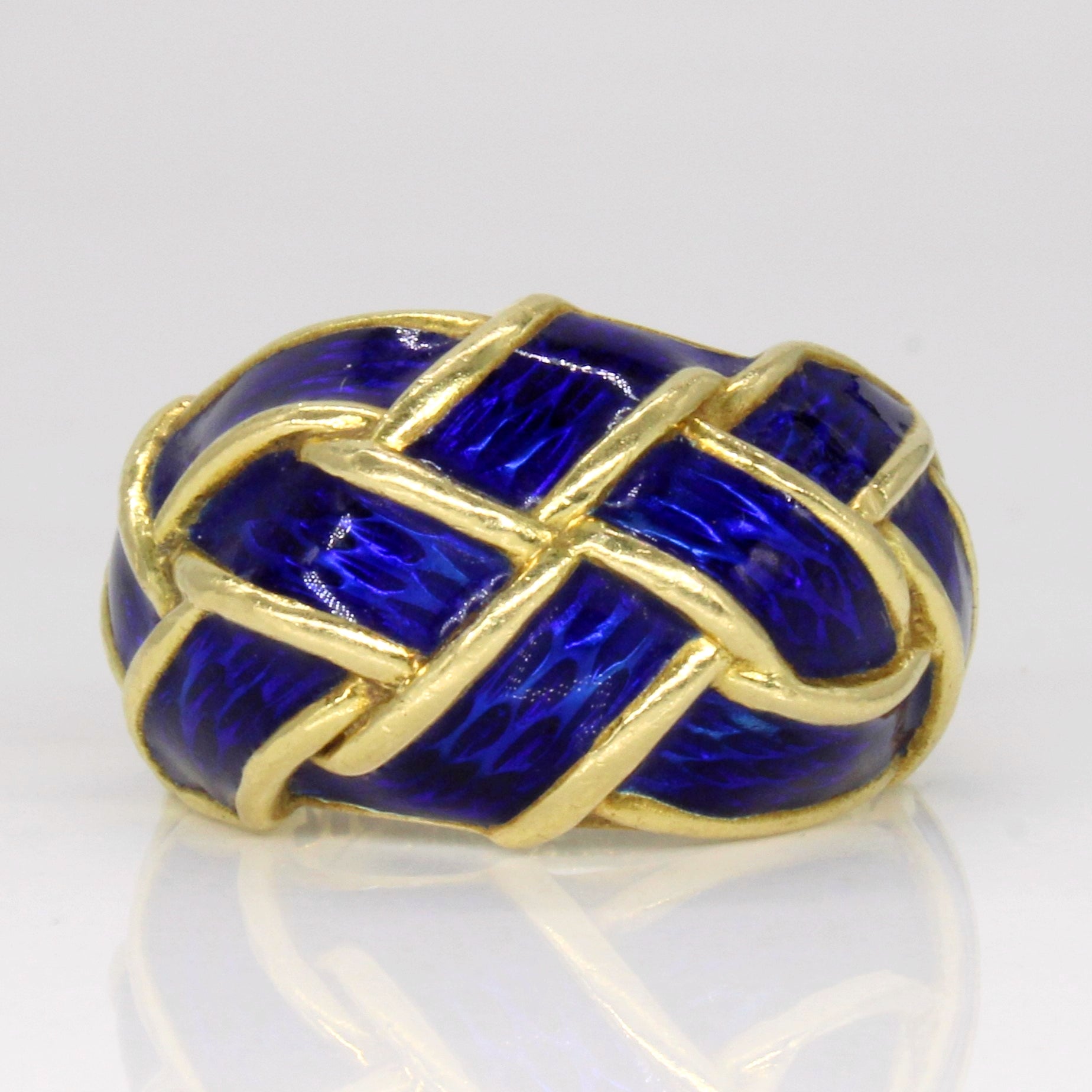 18k Yellow Gold Blue Enamel Ring | SZ 6.5 |