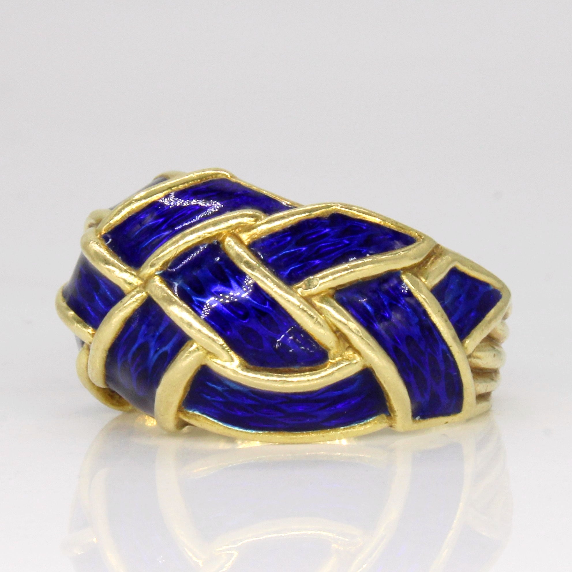 18k Yellow Gold Blue Enamel Ring | SZ 6.5 |