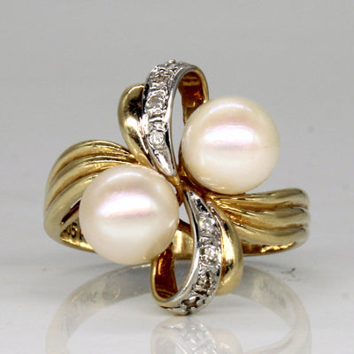 Pearl & Diamond Bow Cocktail Ring | 0.03ctw | SZ 6.25 |