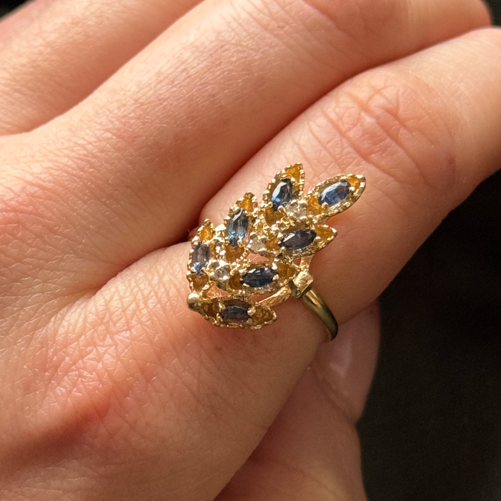 Blue Sapphire & Diamond Feather Ring | 0.50ctw, 0.05ctw | SZ 5.75 |