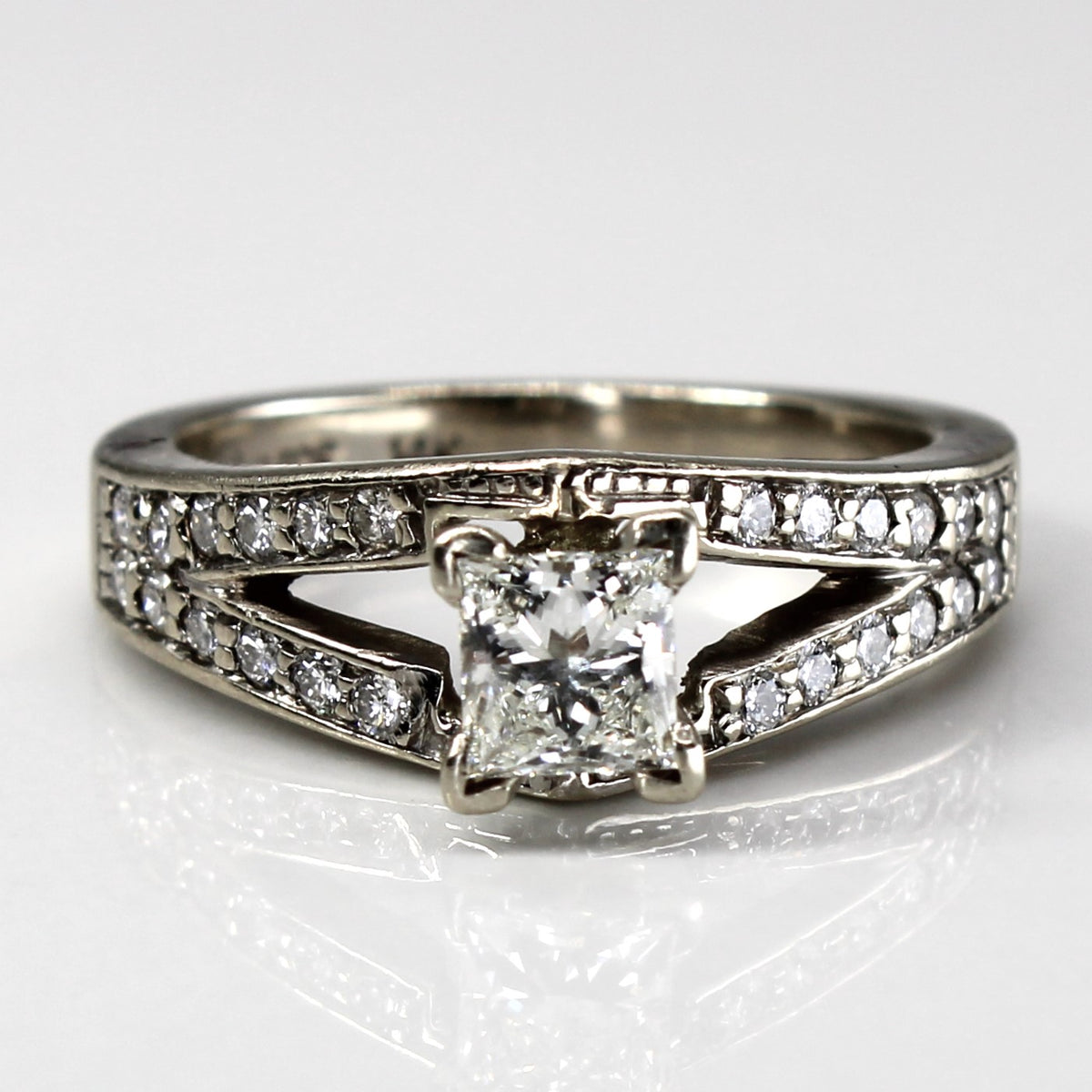 Art Deco Inspired Princess Cut Diamond Wedding Ring Set | 1.01ct I1 G/