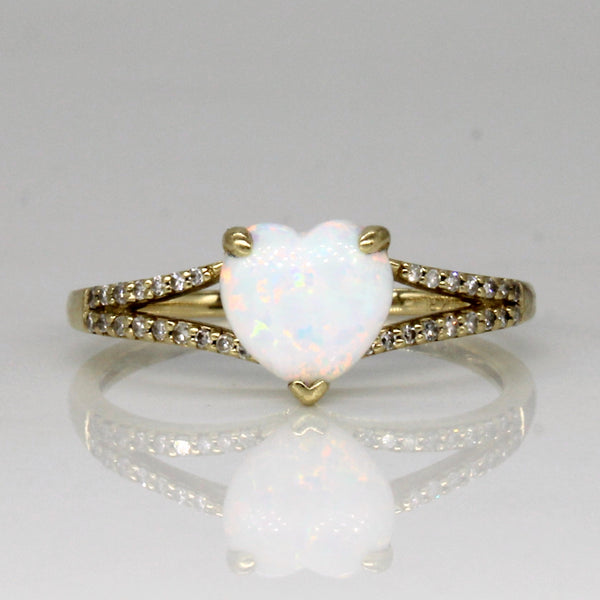 Opal Heart & Diamond Ring | 0.50ct, 0.06ctw | SZ 7 |