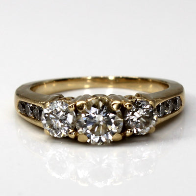 Three Stone Diamond with Accents Gold Ring | 1.32ctw I1/I2 G/H | SZ 6.5 |