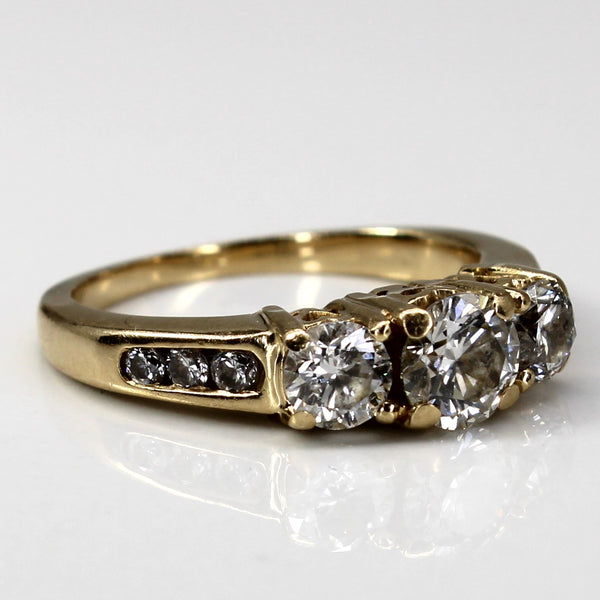 Three Stone Diamond with Accents Gold Ring | 1.32ctw | SZ 6.5 |