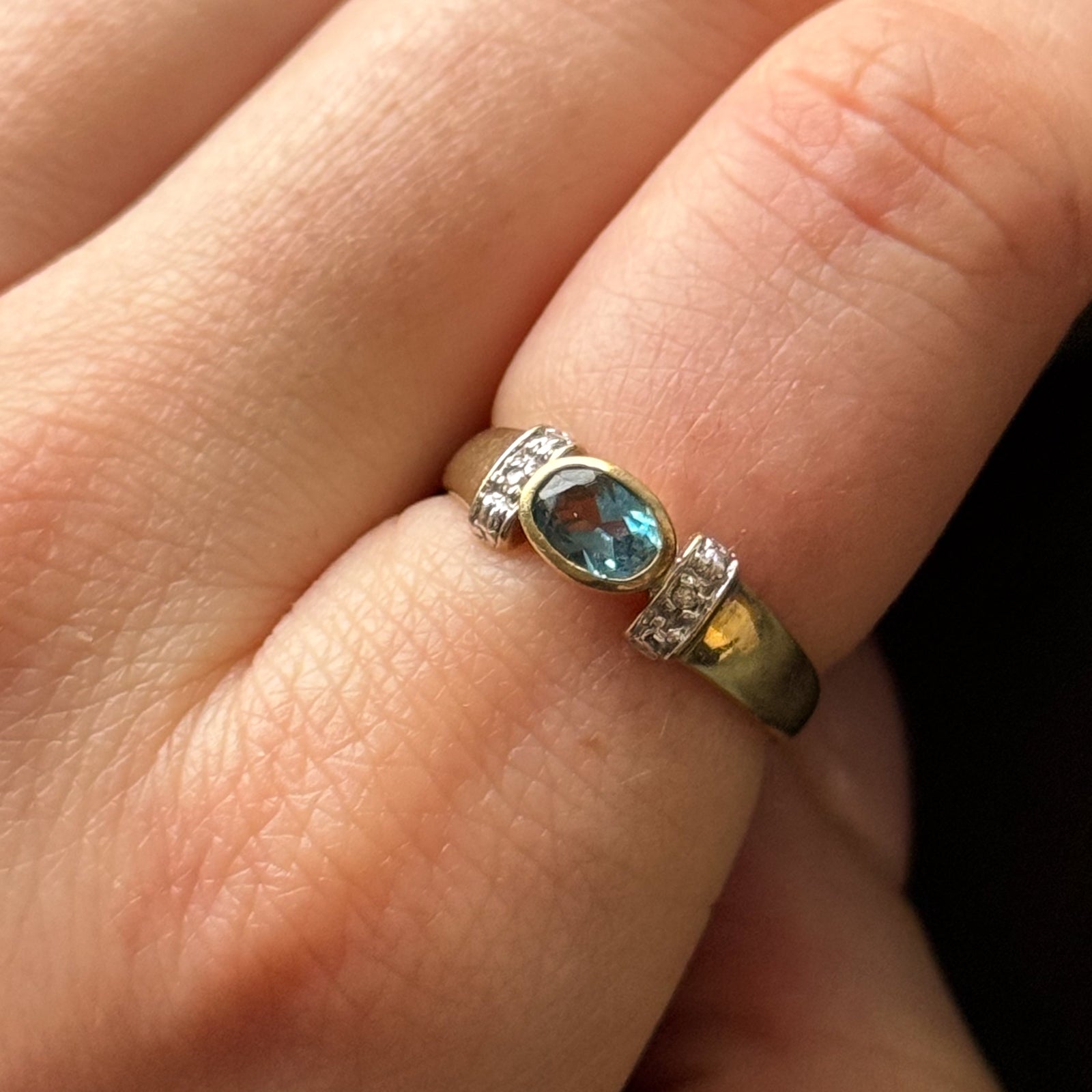 Bezel Set Blue Topaz & Diamond Ring | 0.50ct, 0.01ctw | SZ 6.75 |