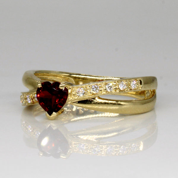 Garnet Heart & Diamond Ring | 0.55ct, 0.05ctw | SZ 7 |