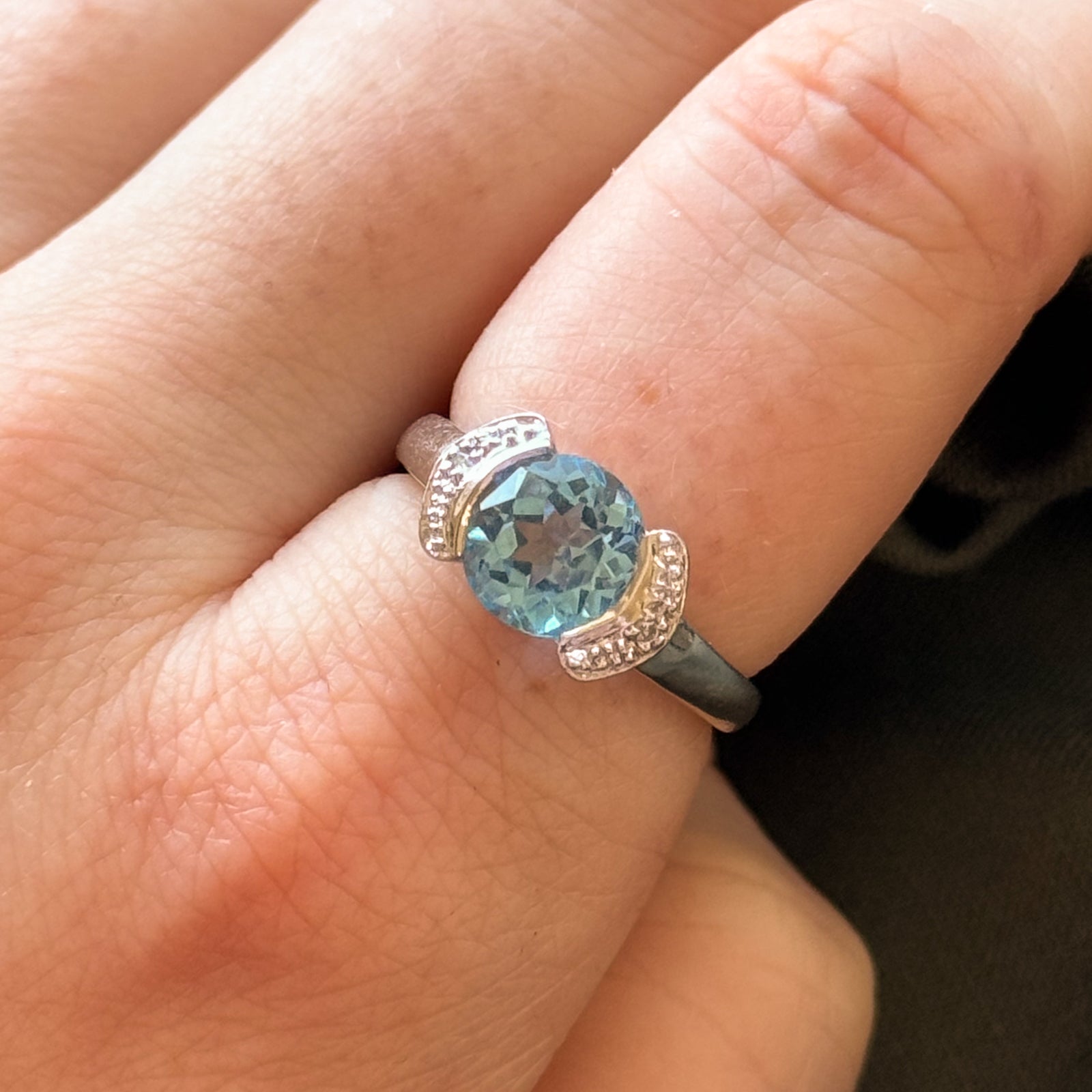 Blue Topaz & Diamond Semi Bezel Ring | 2.00ct, 0.02ctw | SZ 7 |