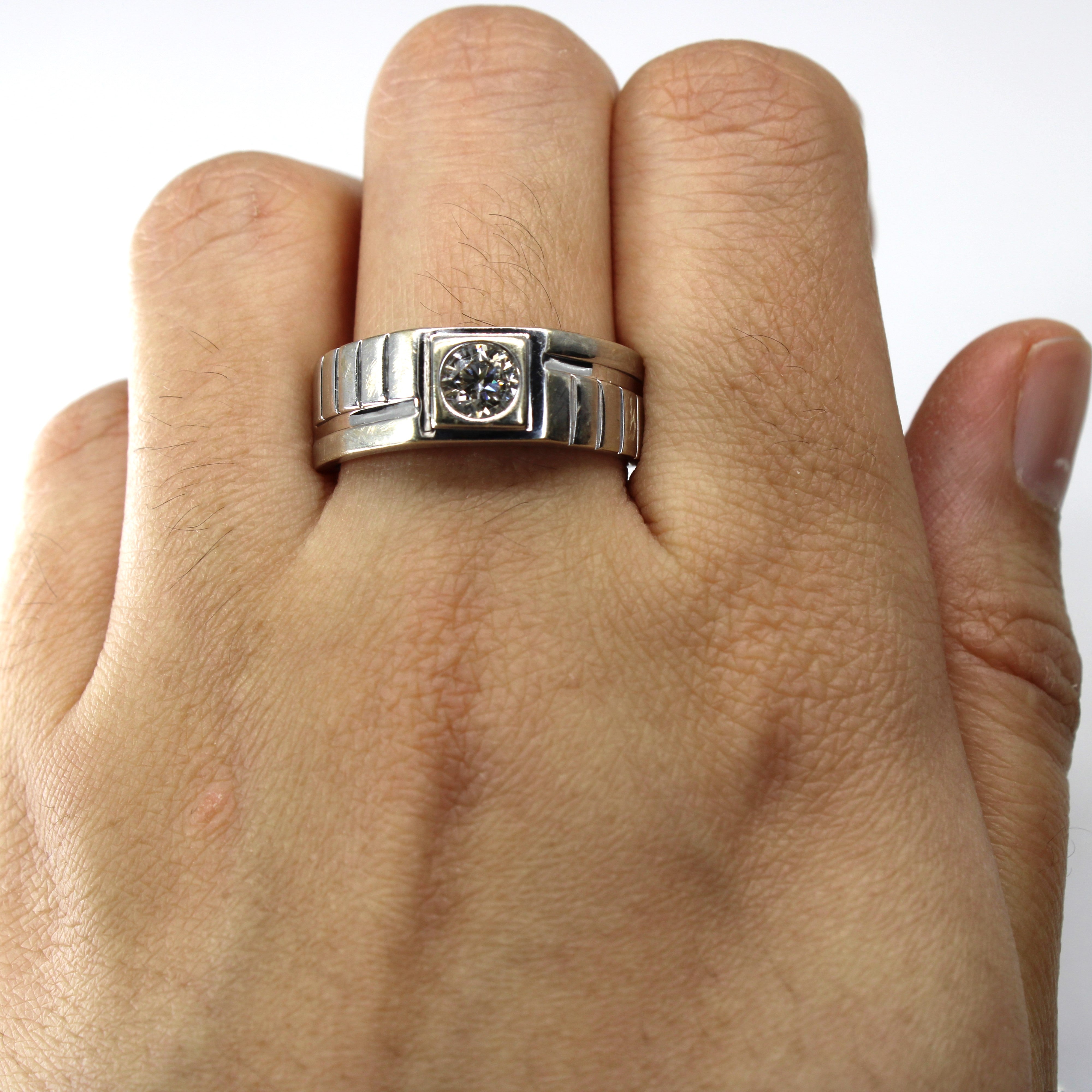 Bezel Diamond Textured White Gold Ring | 0.53ct VS1/VS2 H/I | SZ 10.25 |