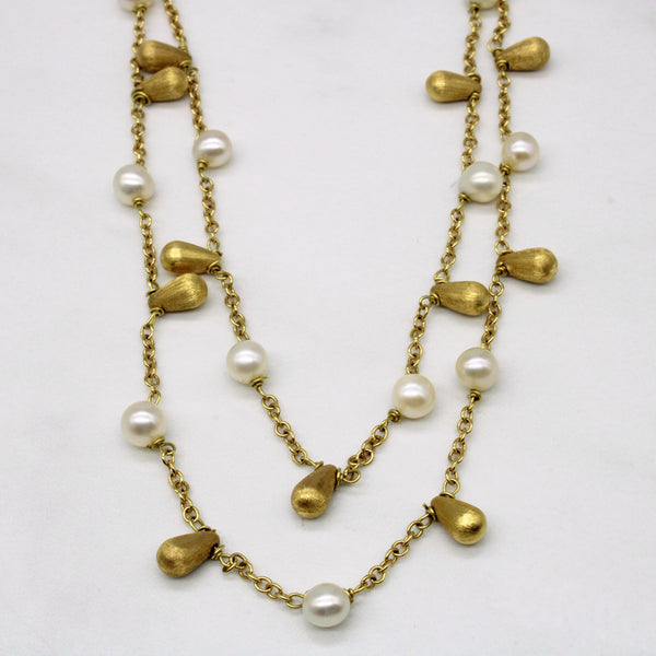 'Links of London' Drop Pearl & 18k Yellow Gold Tiered Necklace | 16