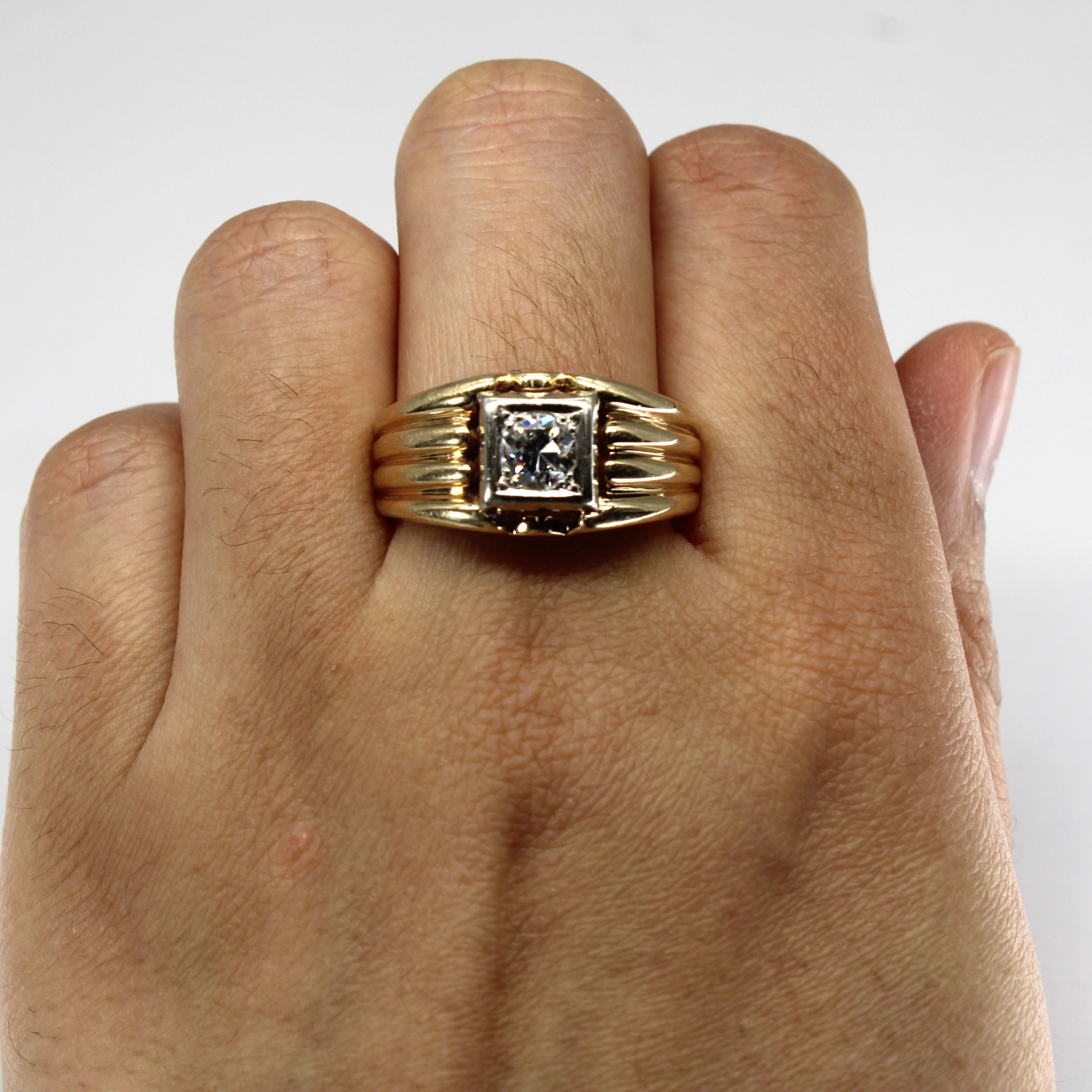 Bague solitaire en or texturé avec diamant | 0,60 ct SI2 H/I | Taille 10,75 |