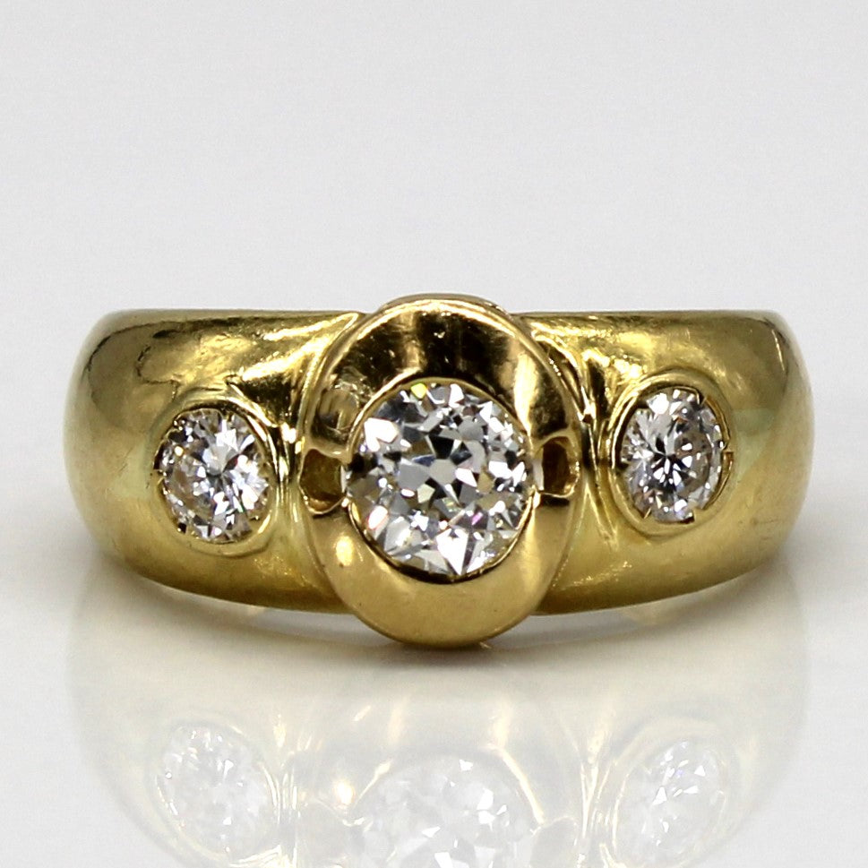 Bezel Set Three Stone Diamond Ring | 0.95ctw VS1/VS2 H/I | SZ 5 |