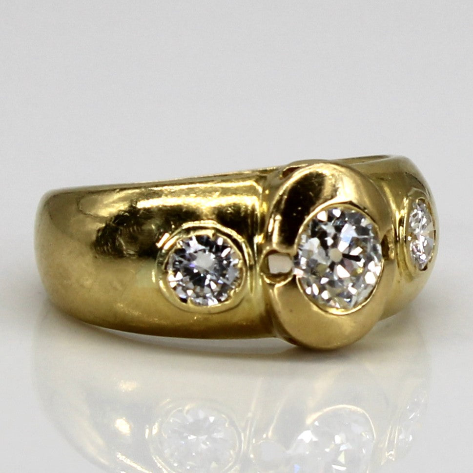 Bezel Set Three Stone Diamond Ring | 0.95ctw VS1/VS2 H/I | SZ 5 |