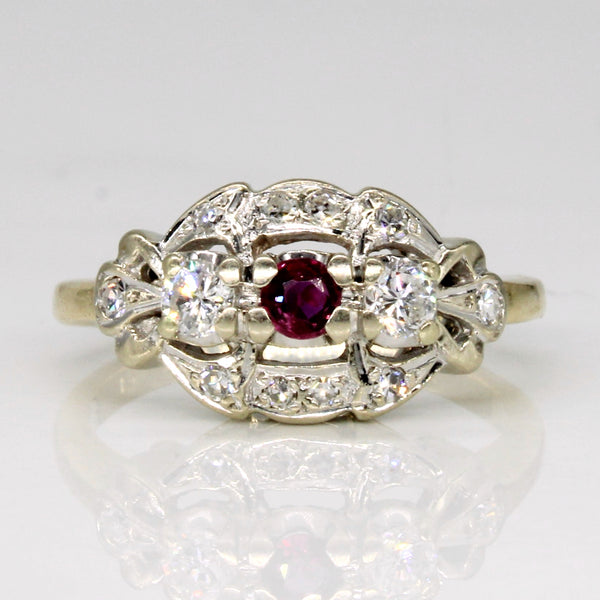 Diamond & Ruby Ornate Ring | 0.25ctw, 0.10ct | SZ 4.5 |