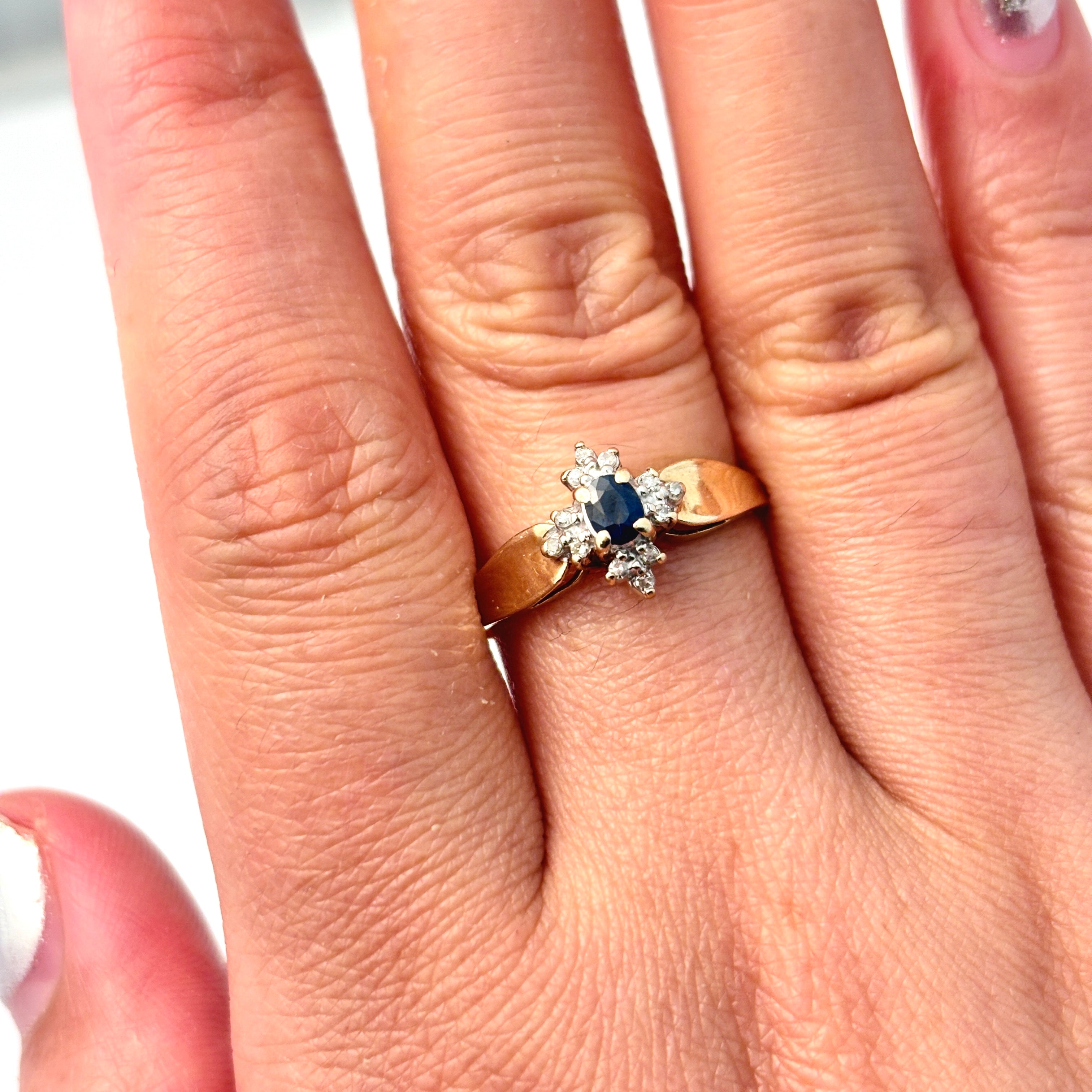 10k Yellow Gold Sapphire and Diamond Ring | 0.216ct, 0.12ctw | SZ 9