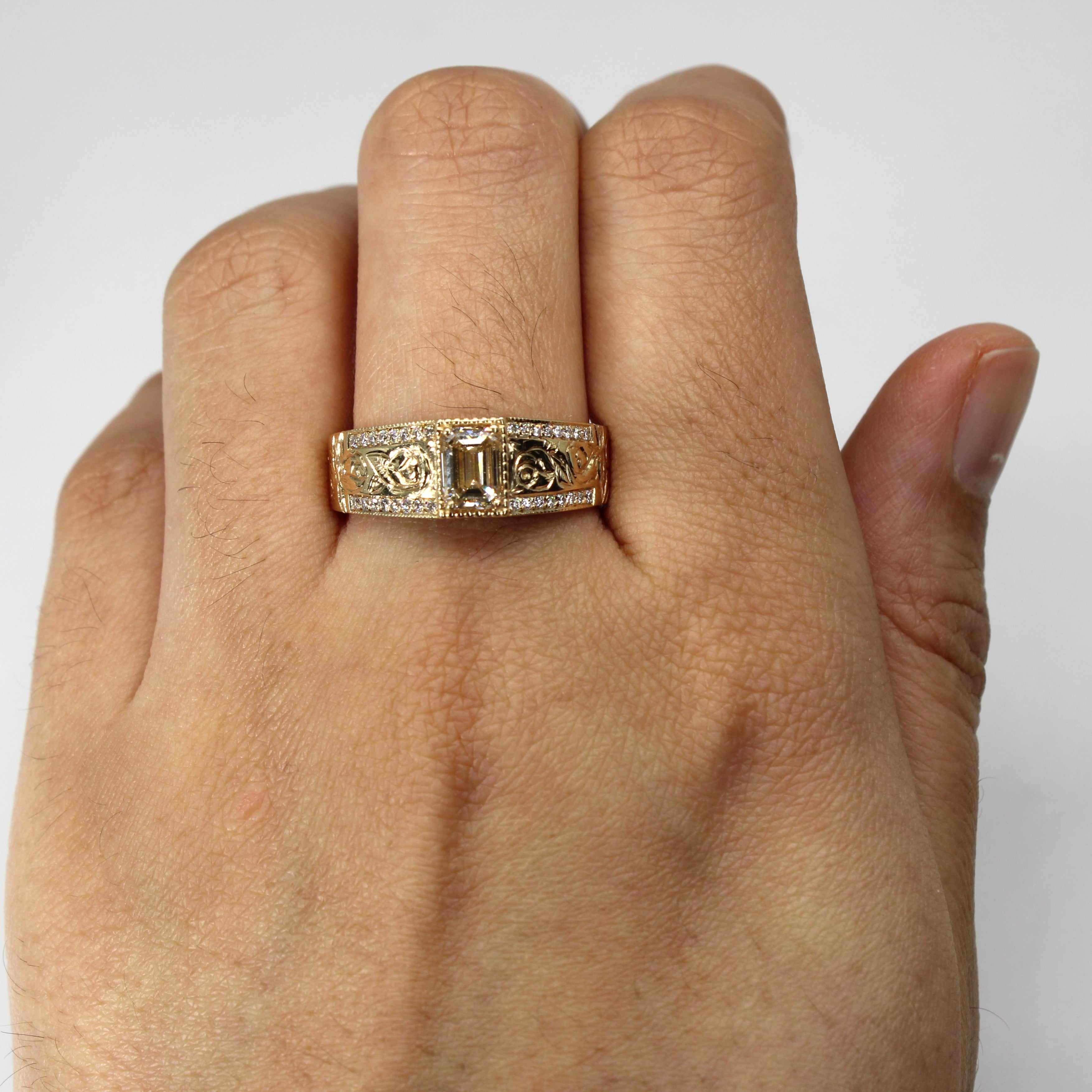 Emerald Cut Champagne Diamond Filigree Ring | 1.03ctw | SZ 8.75 |