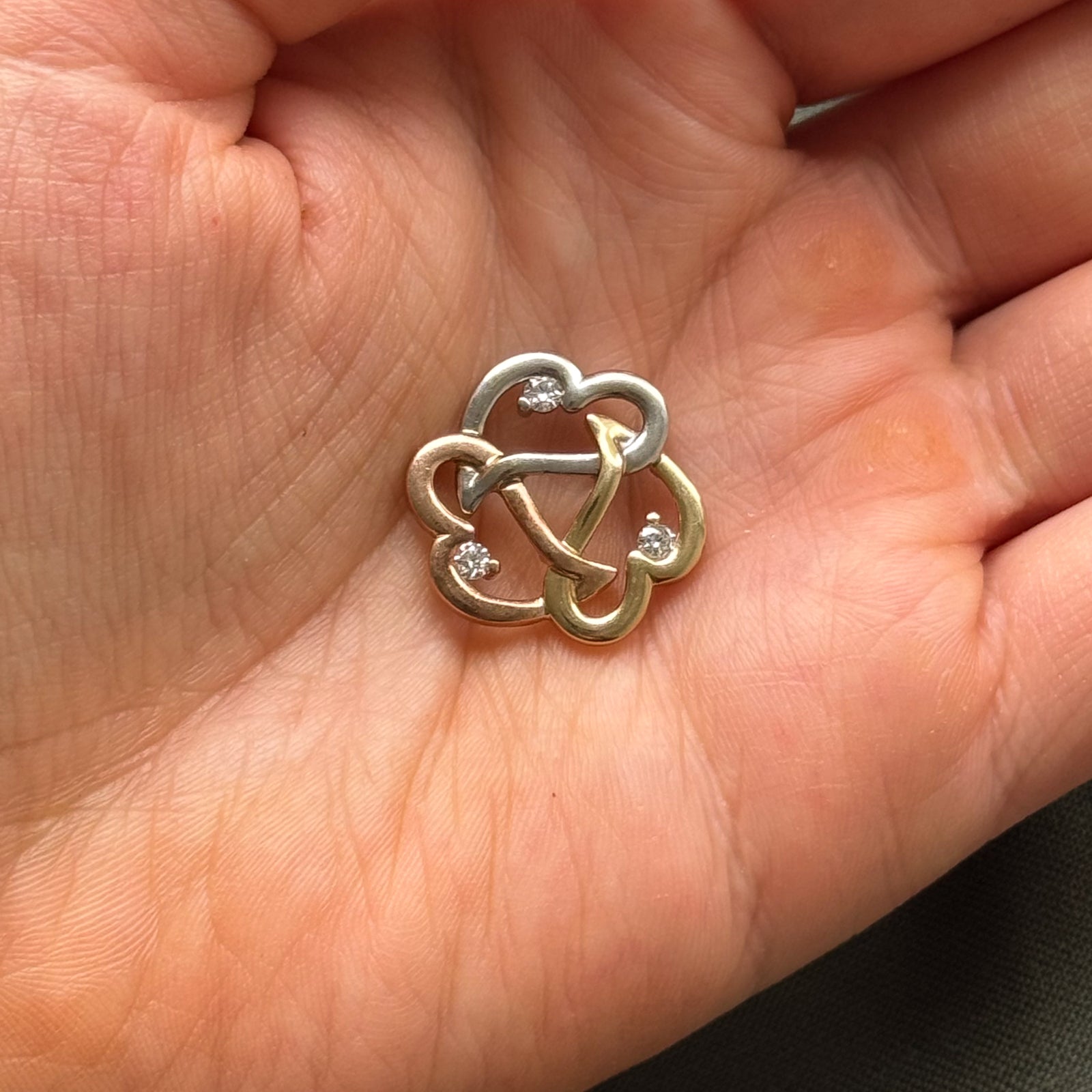 Tri Tone Gold Triple Heart Diamond Pendant | 0.15ctw |