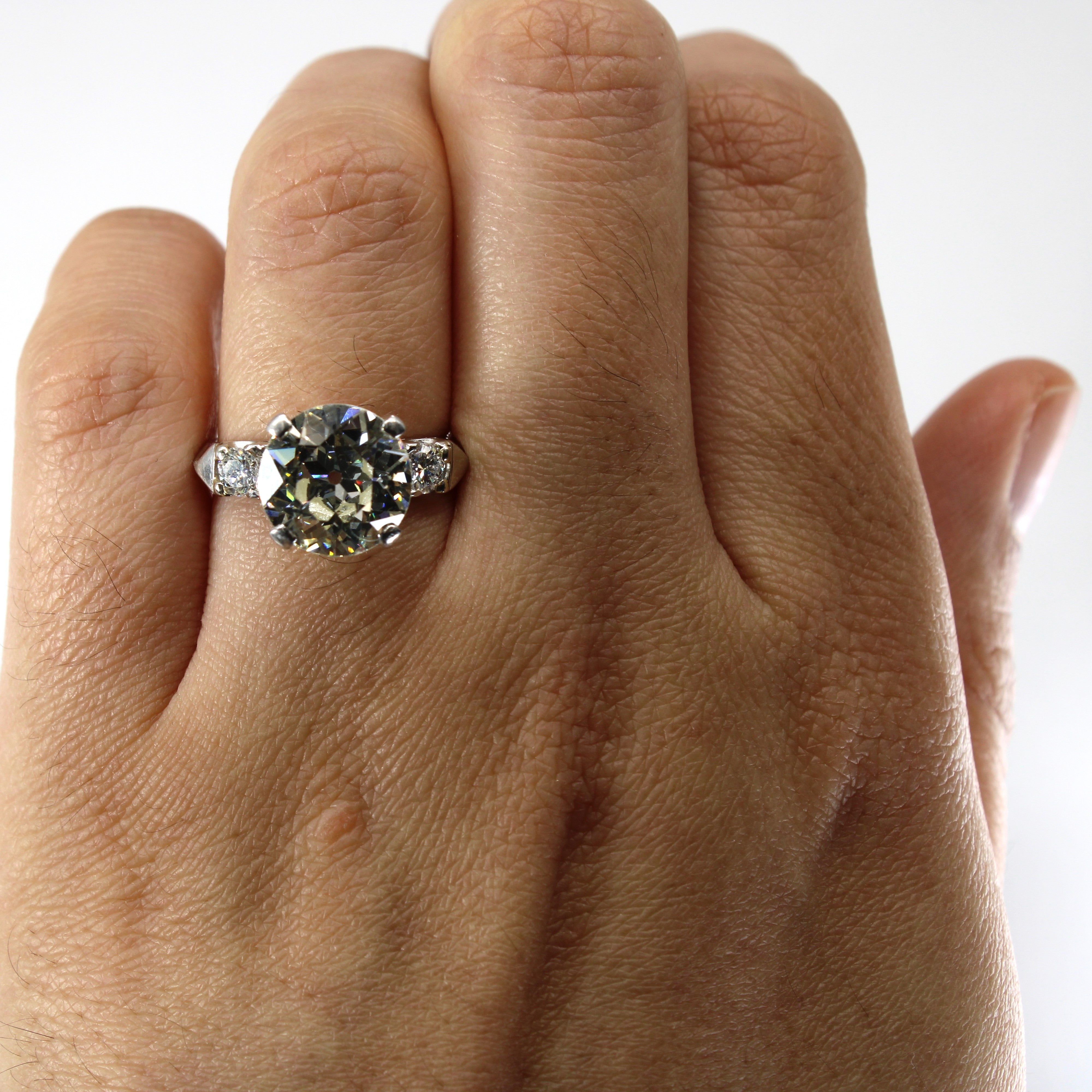Vintage Three Stone Diamond Engagement Ring | 3.91ctw | SZ 5.25 |