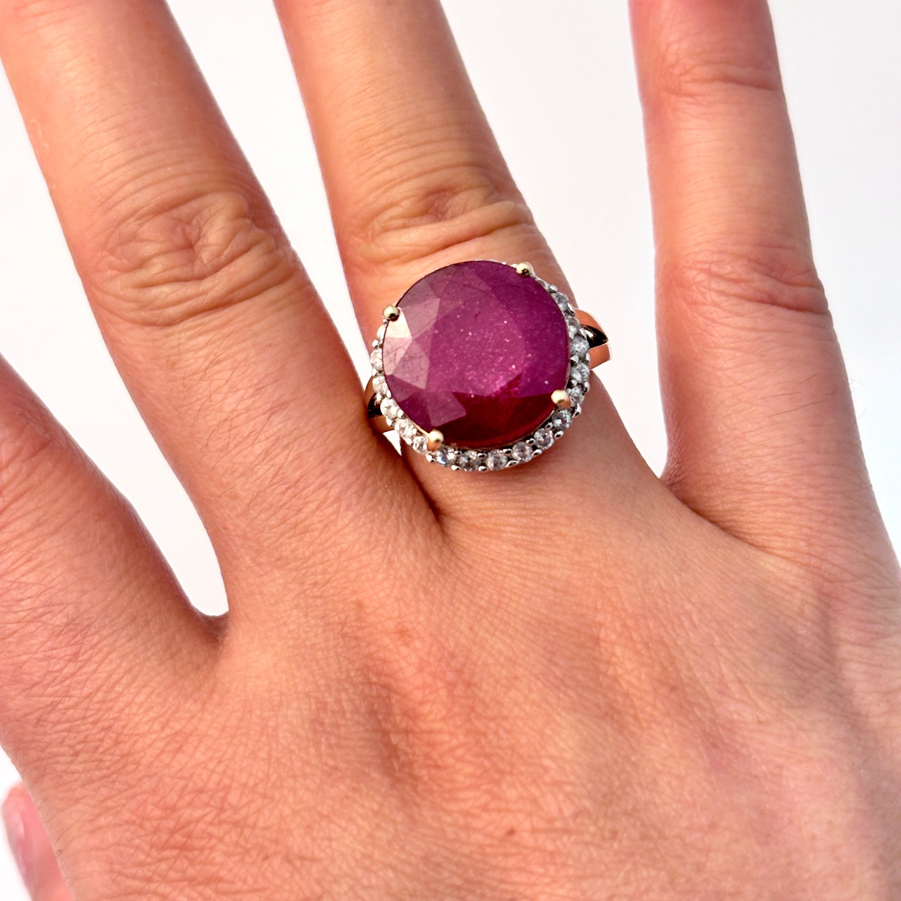 10K Yellow Gold Synthetic Ruby and White Topaz Ring | 11.35ct, 0.23ctw | SZ 6.75