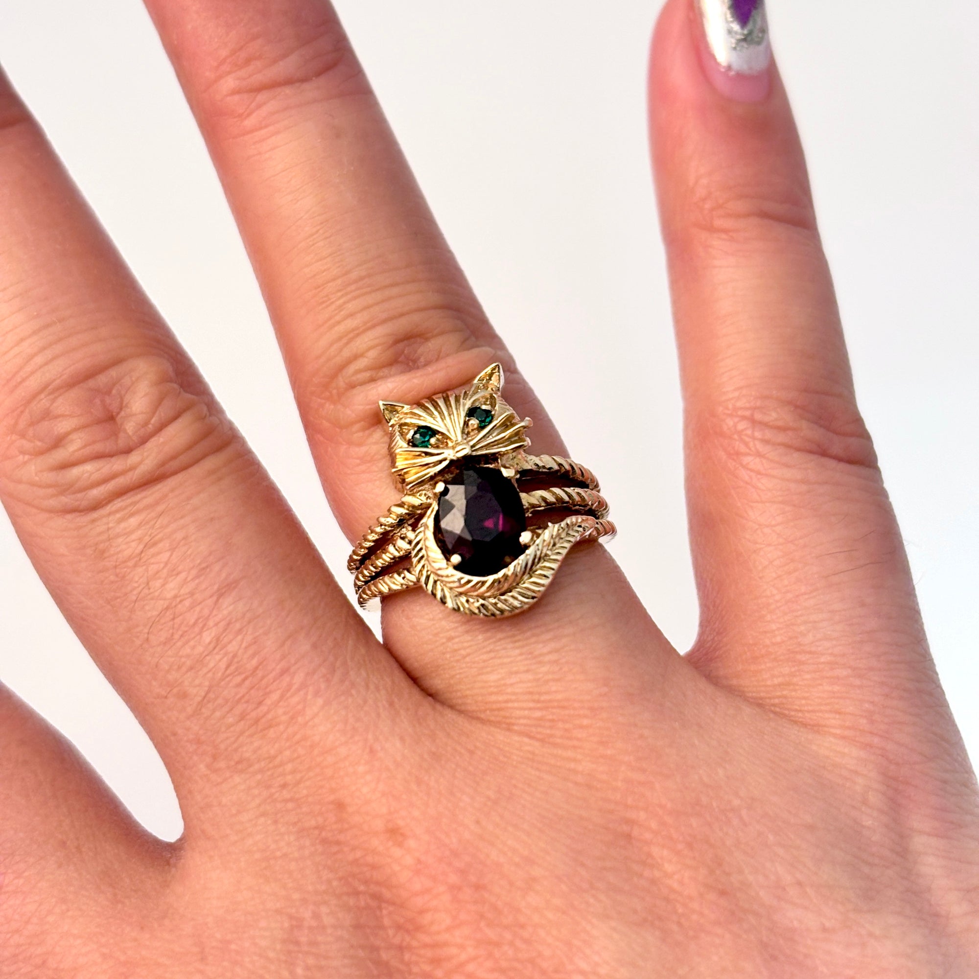 10K Yellow Gold Garnet and Glass Ring | 1.44ct, 0.02ctw | SZ 6.75