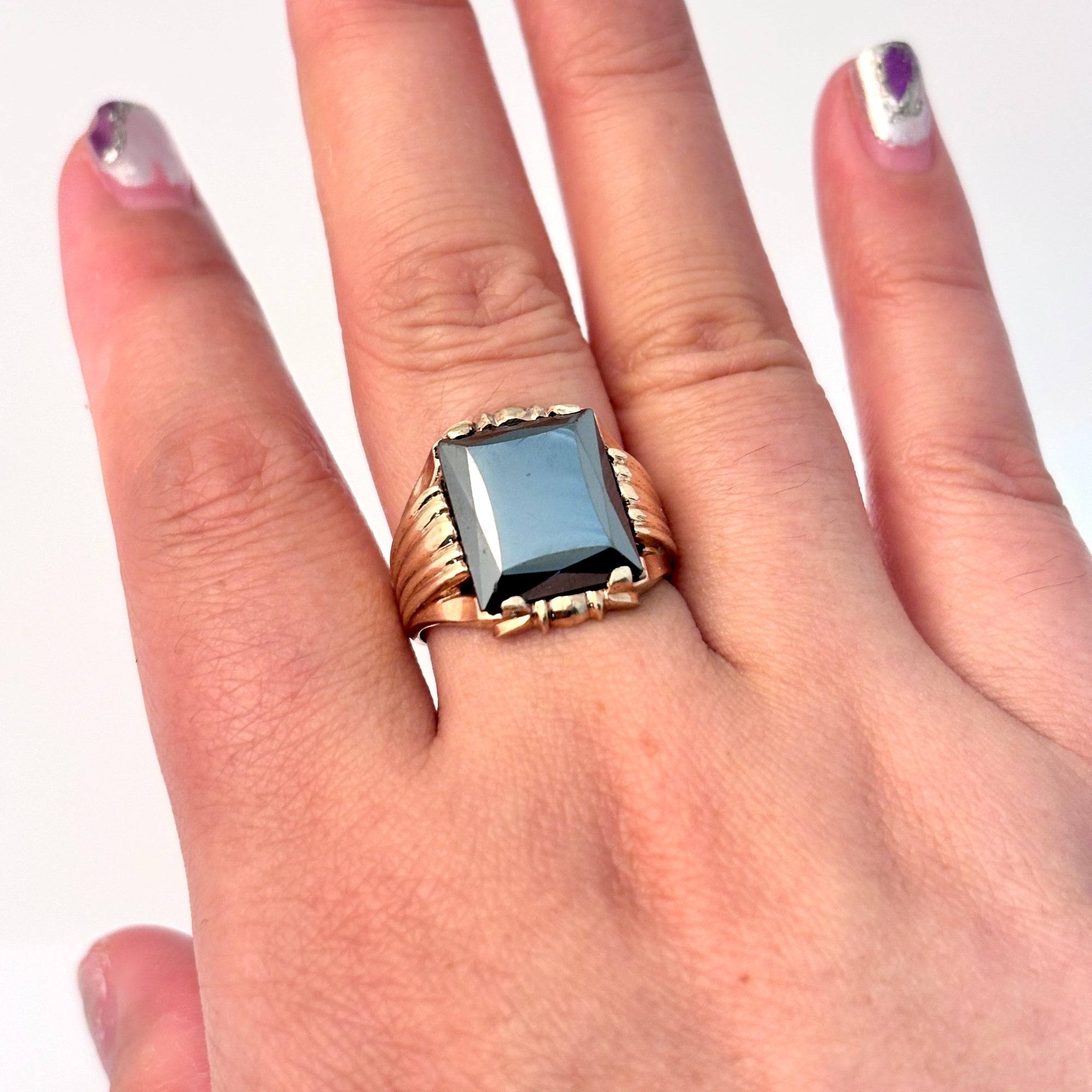 10K Yellow Gold Hematite Ring | 0.92ct | SZ 8.75