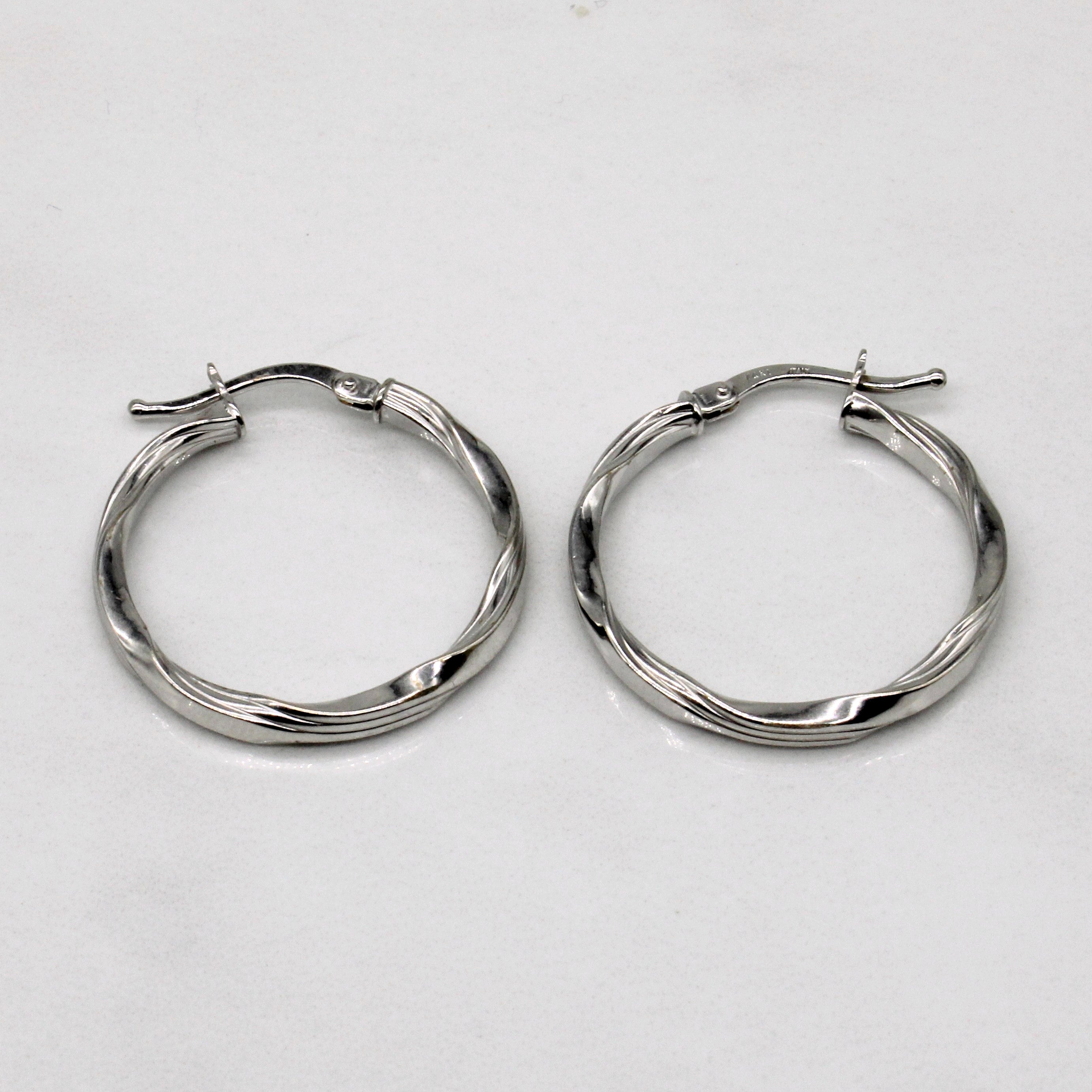 14k White Gold Twisted Hoop Earrings