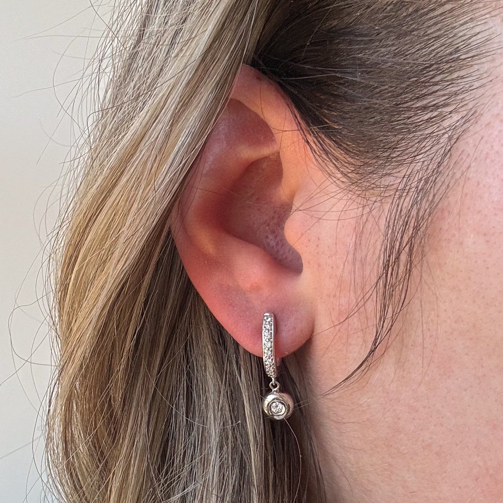 Bezel Set Diamond Huggie Drop Earrings | 0.17ctw |