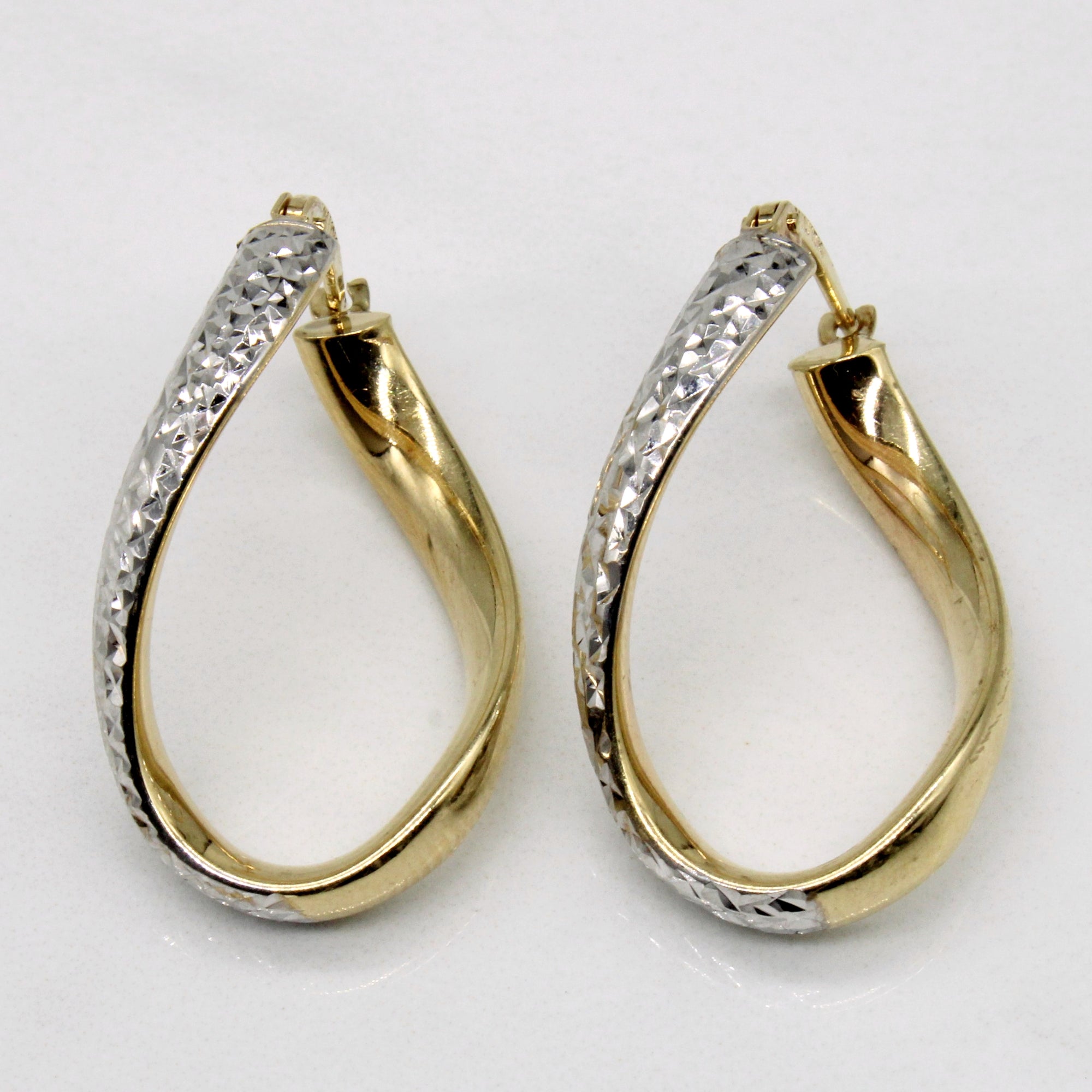 10k Two Tone Gold Twisted Hoop Earrings