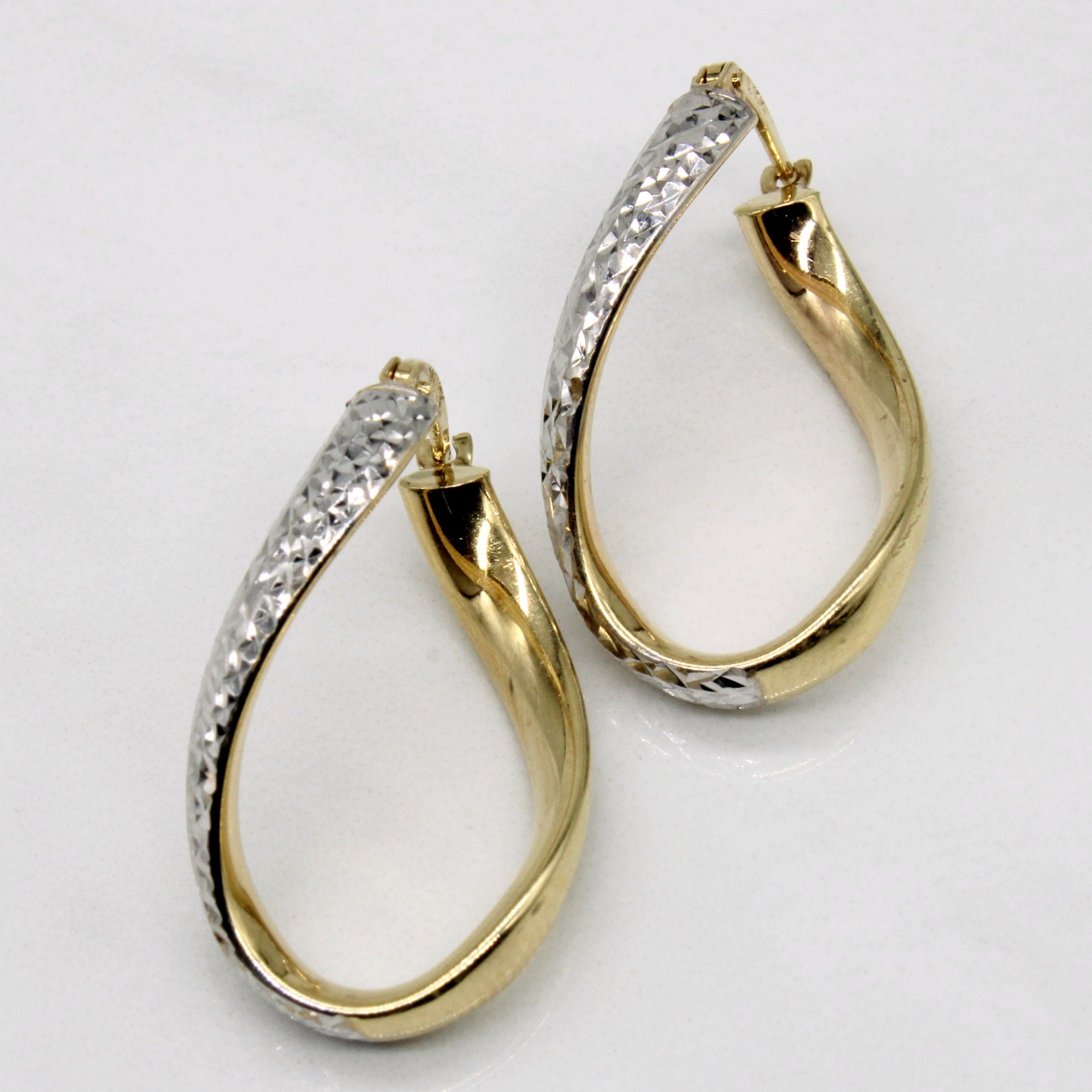 10k Two Tone Gold Twisted Hoop Earrings