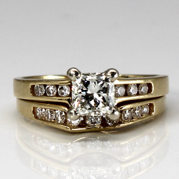 Princess Diamond with Accents Engagement Ring Set | 1.68ctw SI2 J | SZ 8.75 |