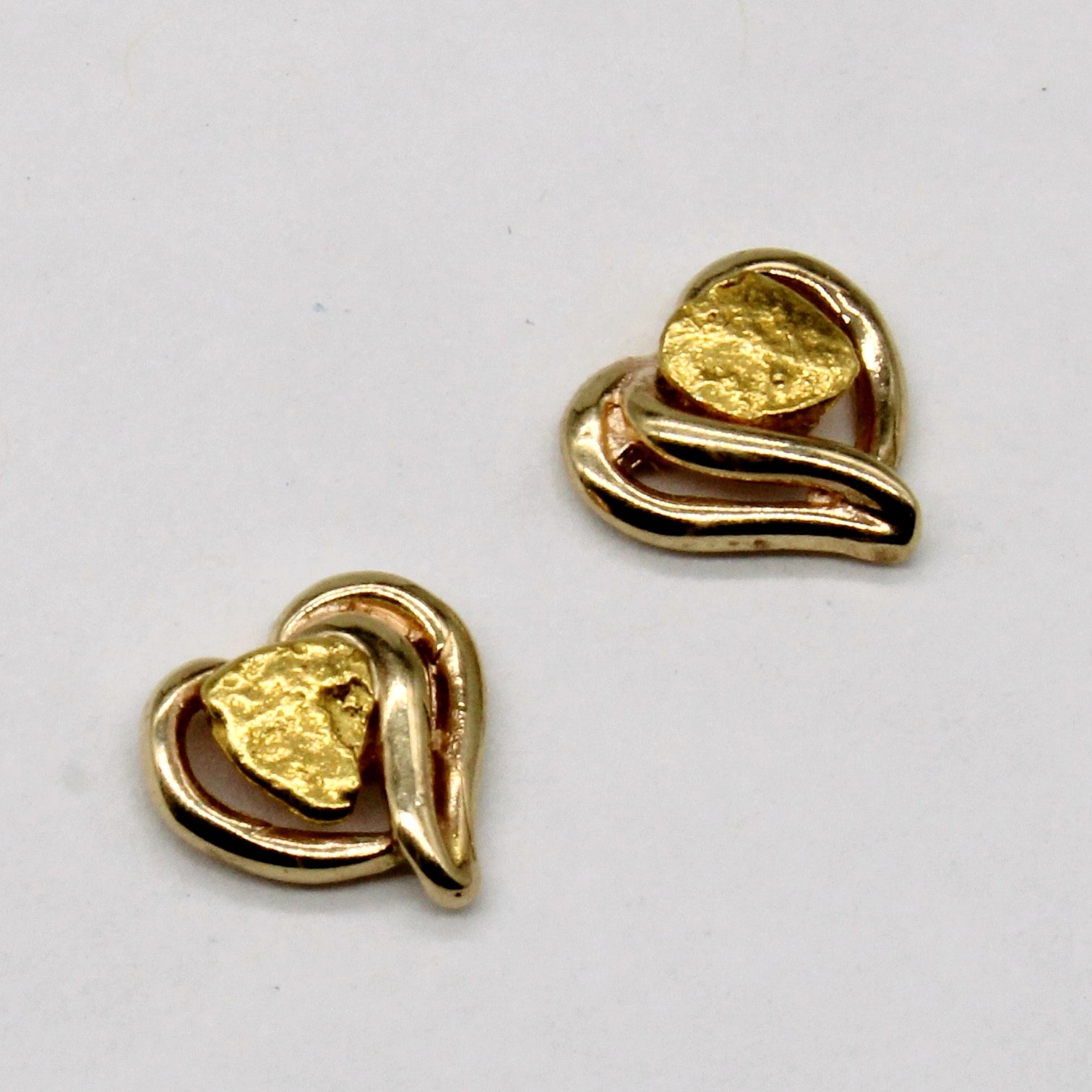 14k Yellow Gold Heart & Natural Nugget Earrings
