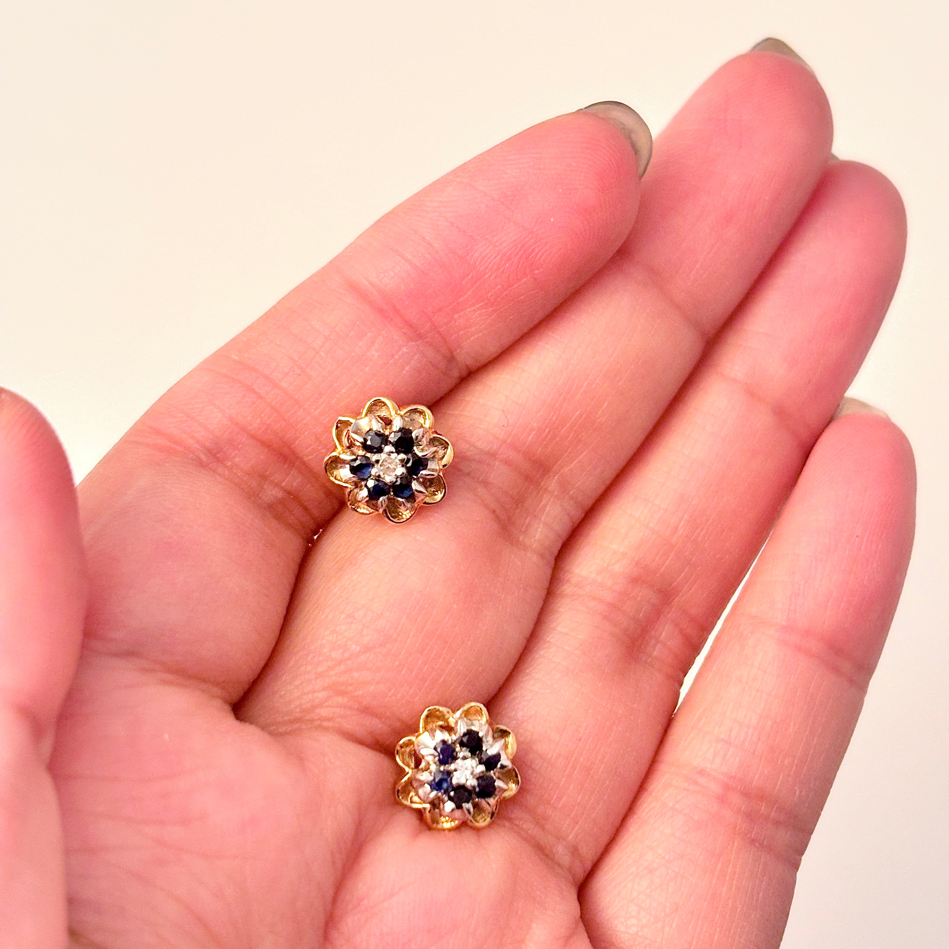 10K Yellow Gold Sapphire & Diamond Earrings | 0.49ctw, 0.05ctw