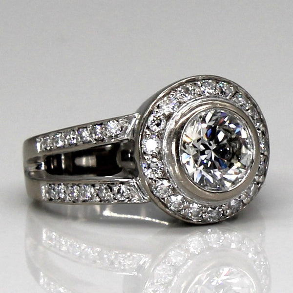 Bezel Diamond Halo Engagement Ring | 1.99ctw | SZ 6.75 |