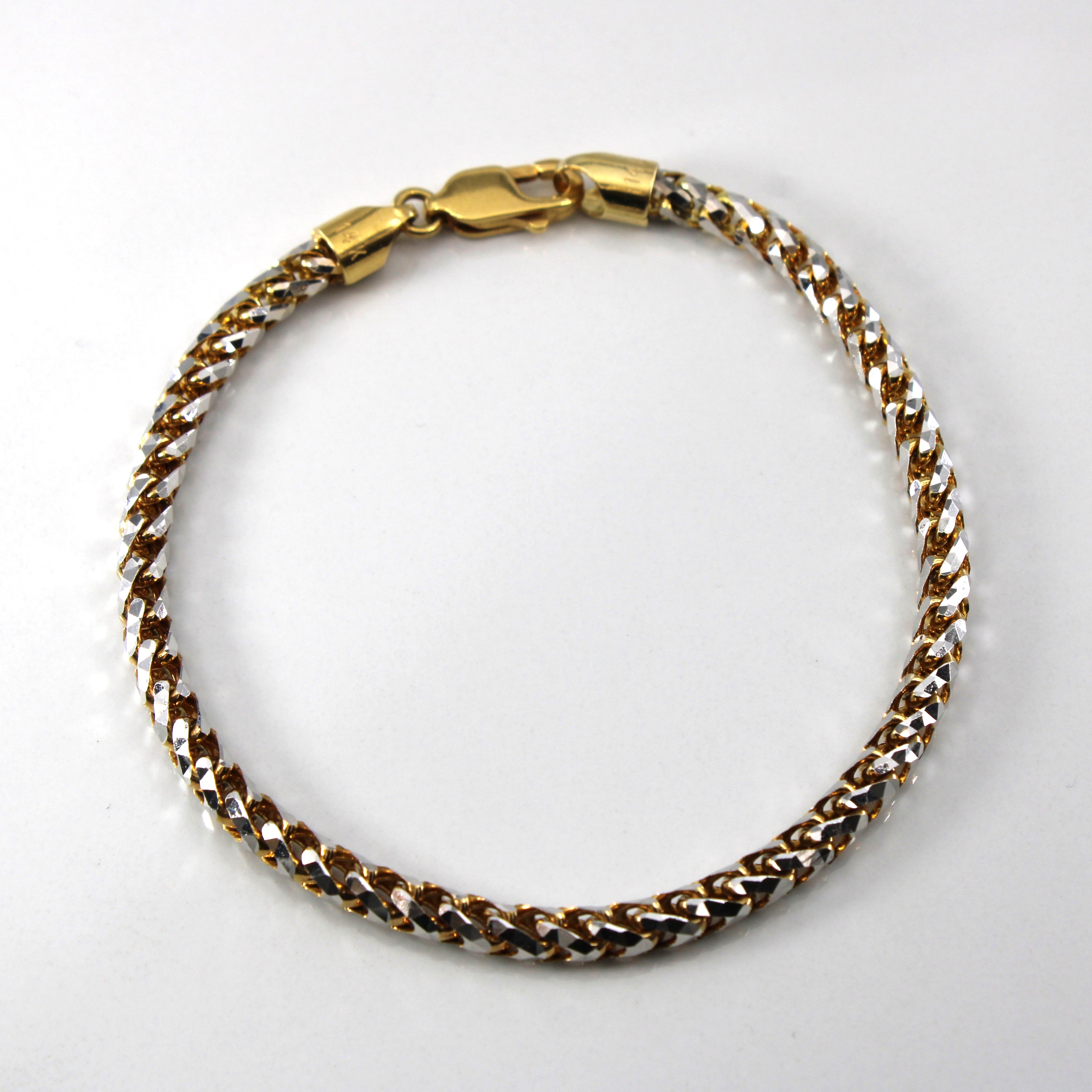 14k Two Tone Gold Wheat Chain Bracelet | 8"|