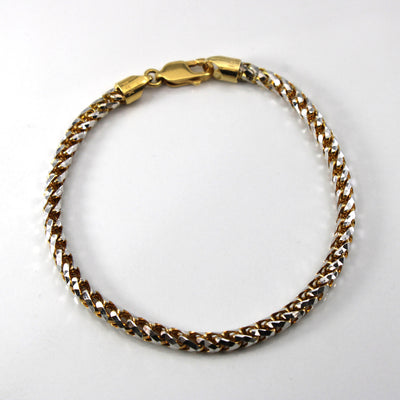 14k Two Tone Gold Wheat Chain Bracelet | 8