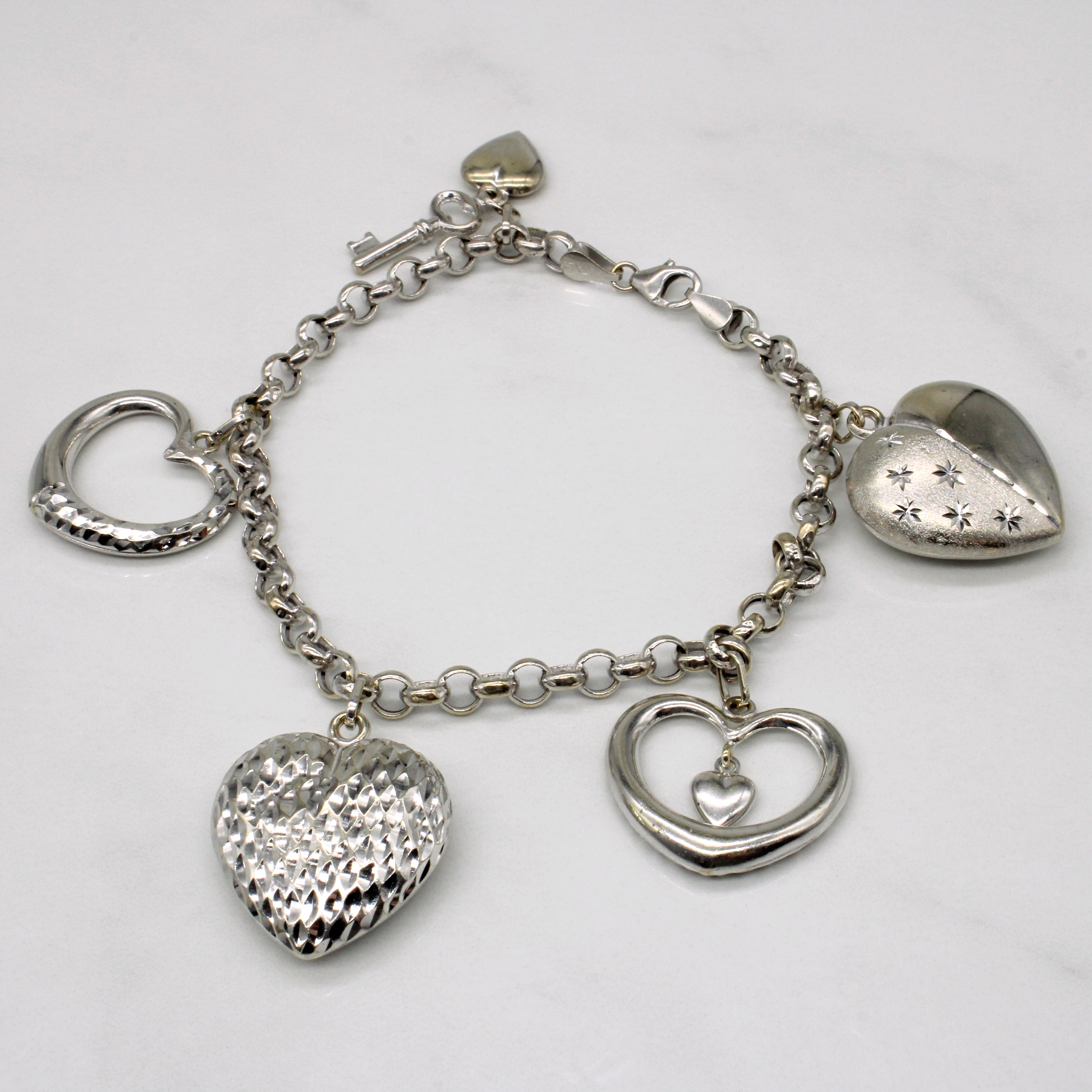 14k White Gold Heart Charm Bracelet | 7.5" |