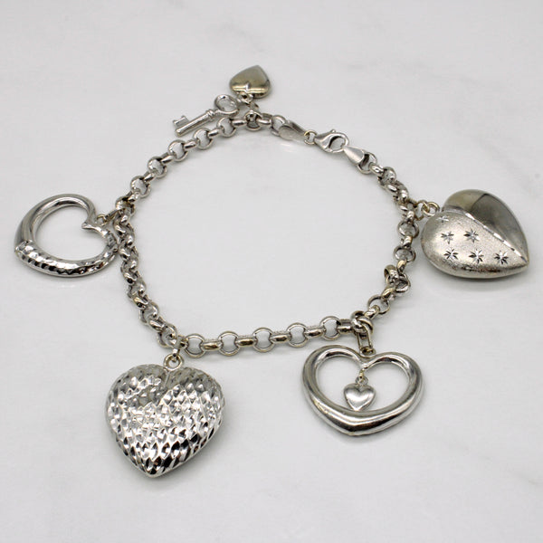 14k White Gold Heart Charm Bracelet | 7.5