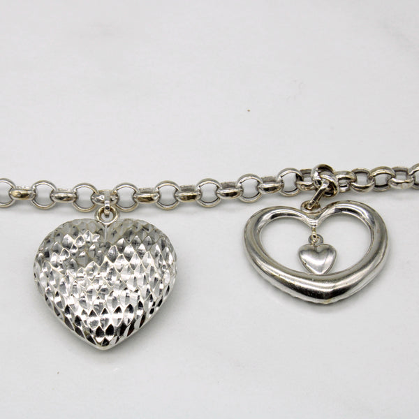 14k White Gold Heart Charm Bracelet | 7.5