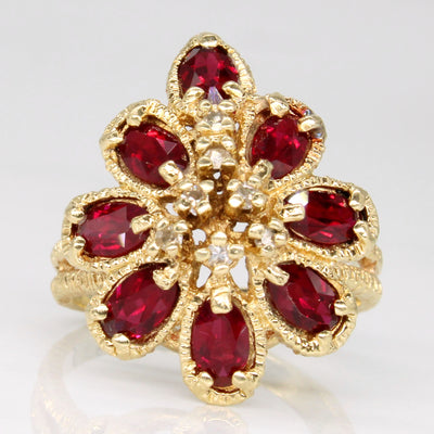Synthetic Ruby & Diamond Cocktail Ring | 1.60ctw, 0.03ctw | SZ 6 |