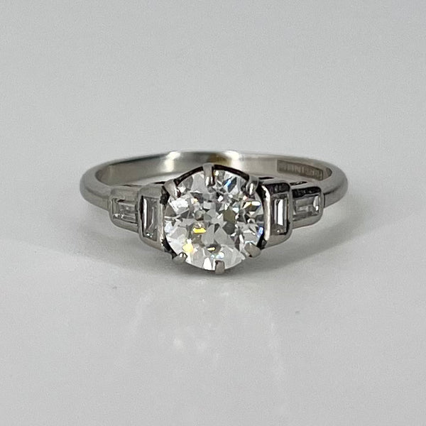 Art Deco Platinum Engagement Ring with Old European Cut Diamond | 1.19 ctw VS2 G/H | SZ 5.5