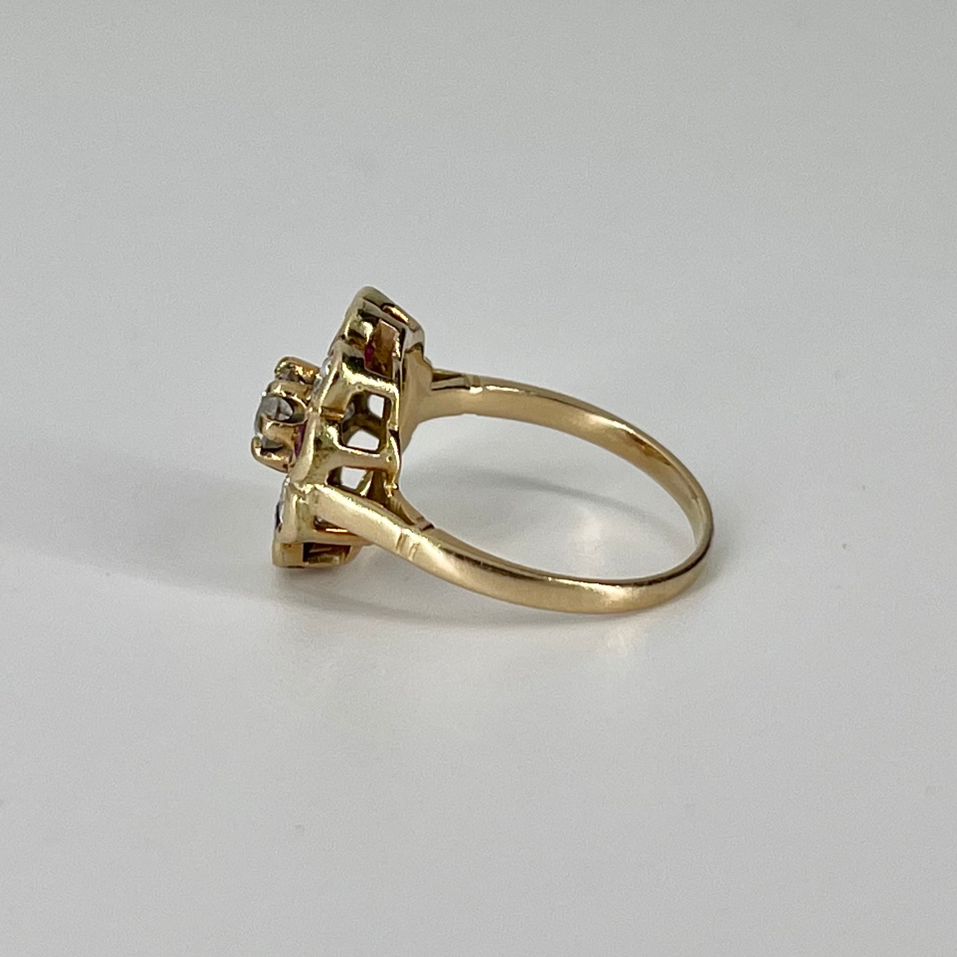 Diamond and Ruby Art Deco Floral Cocktail Ring | 1.13 ctw | SZ 4